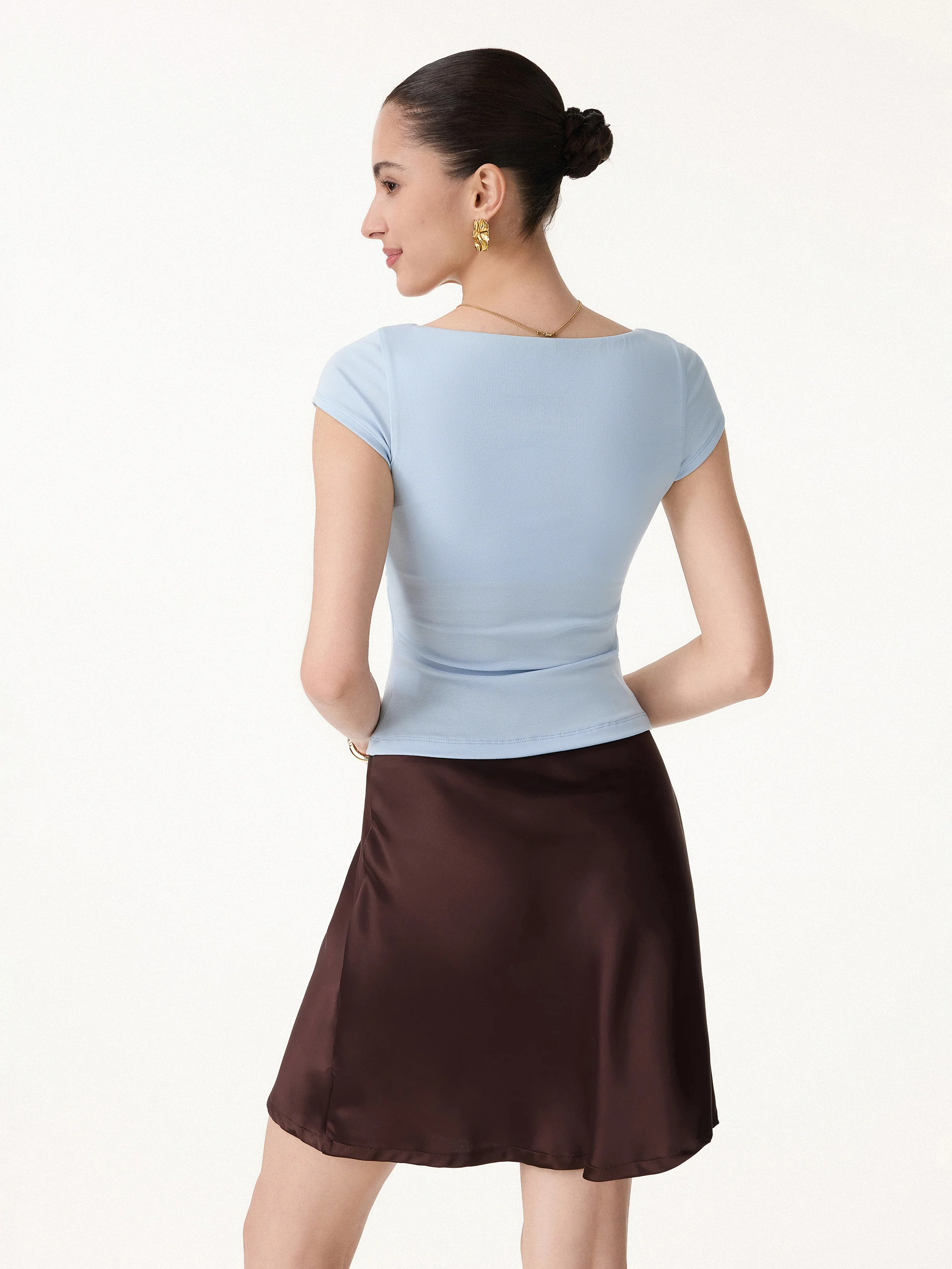 Linen Blend Jersey Ruched Square Neck Cropped Bra Top - Image 8