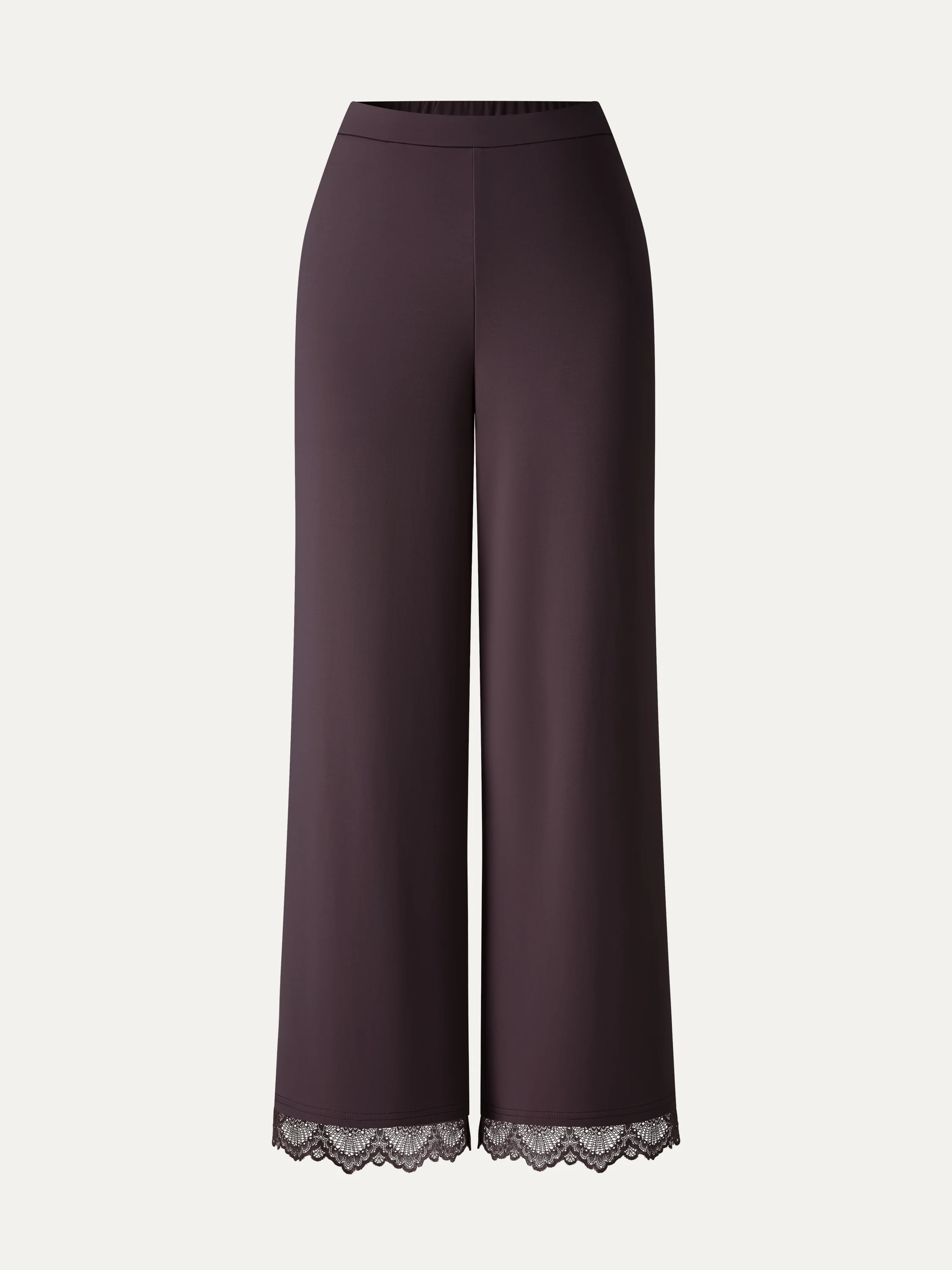 Lace Trim Draped Mid Rise Wide Leg Pants with Pockets - Image 17