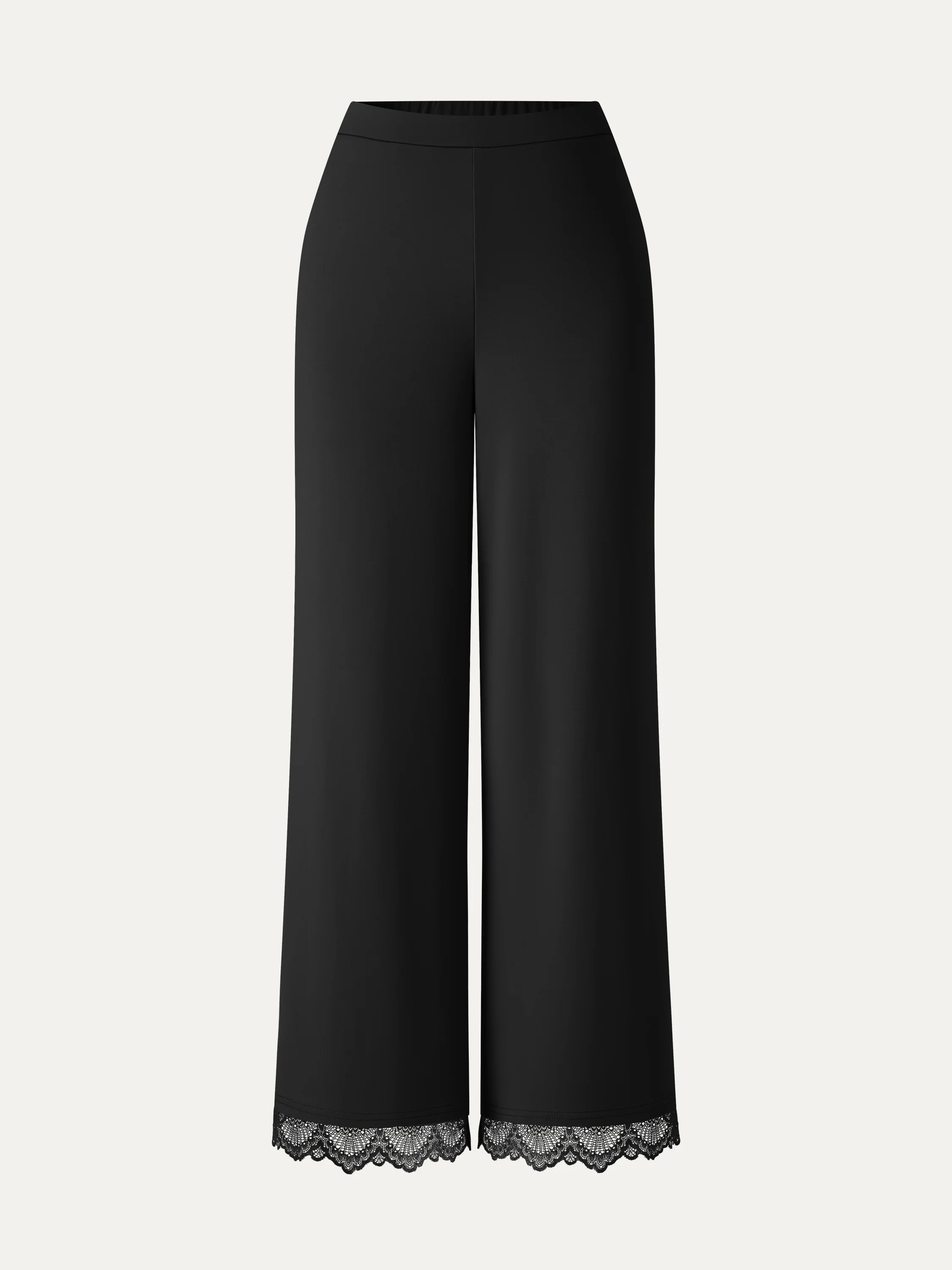 Lace Trim Draped Mid Rise Wide Leg Pants with Pockets - Image 18