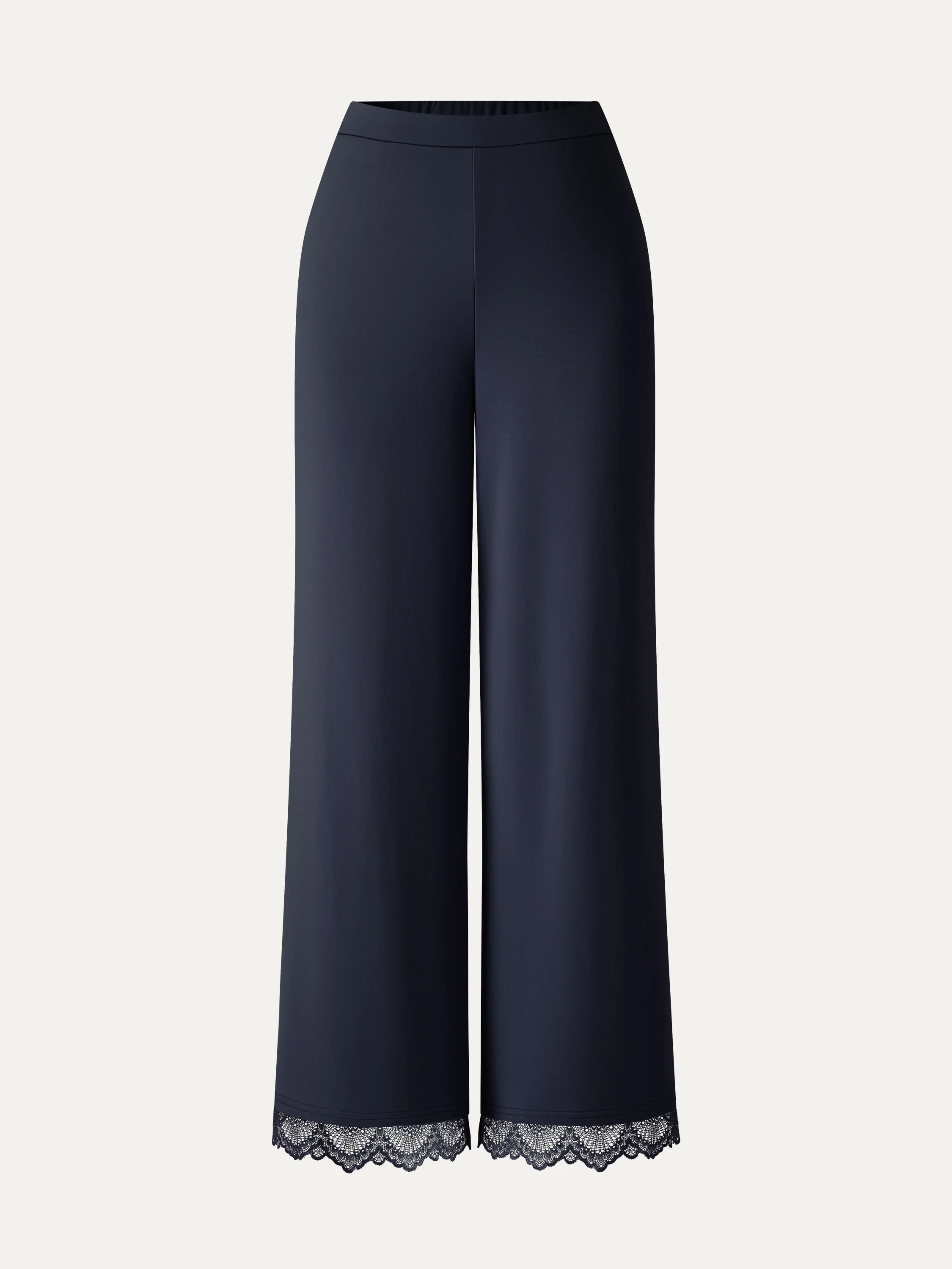 Lace Trim Draped Mid Rise Wide Leg Pants with Pockets - Image 19
