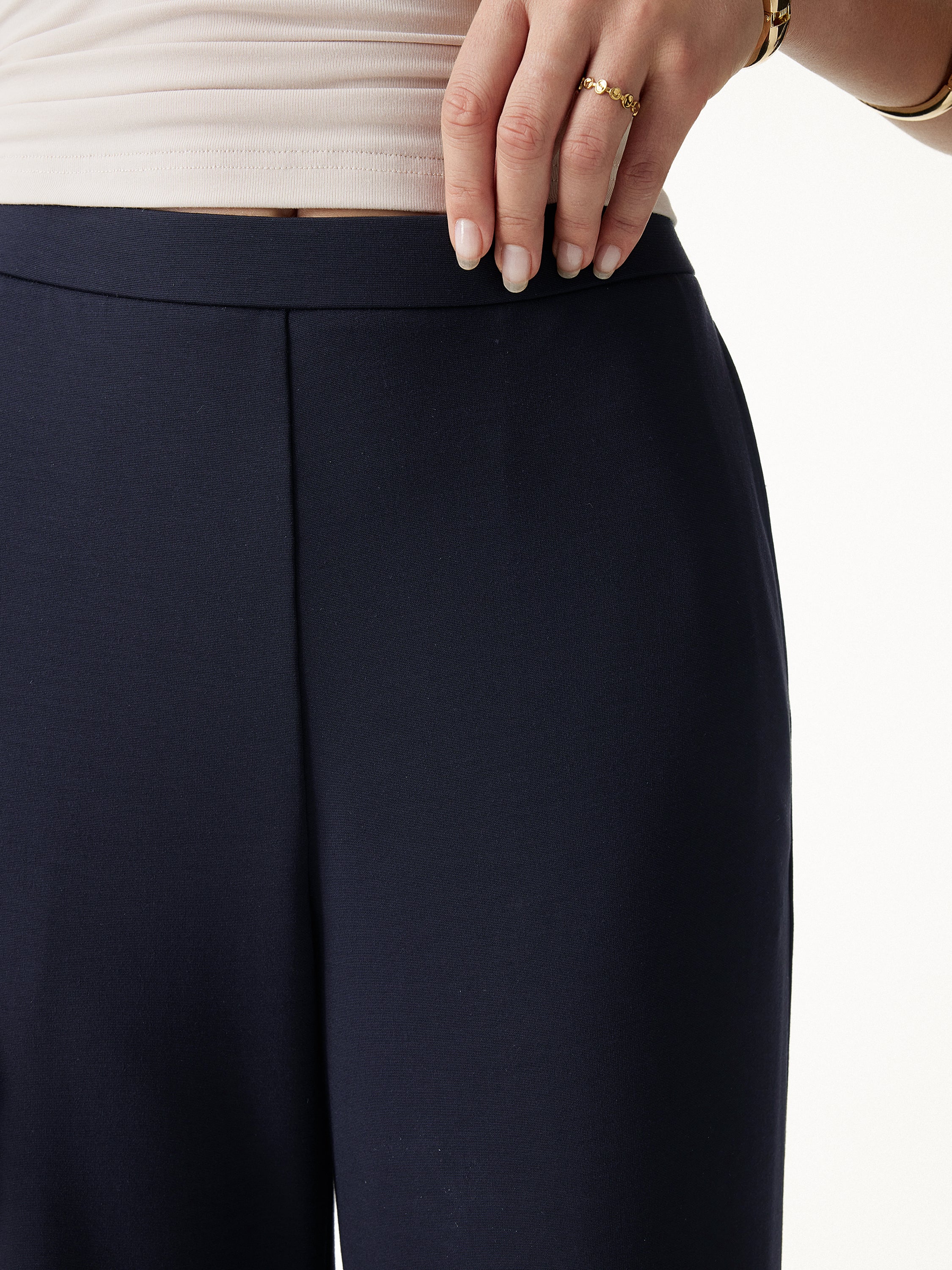 Lace Trim Draped Mid Rise Wide Leg Pants with Pockets - Image 6