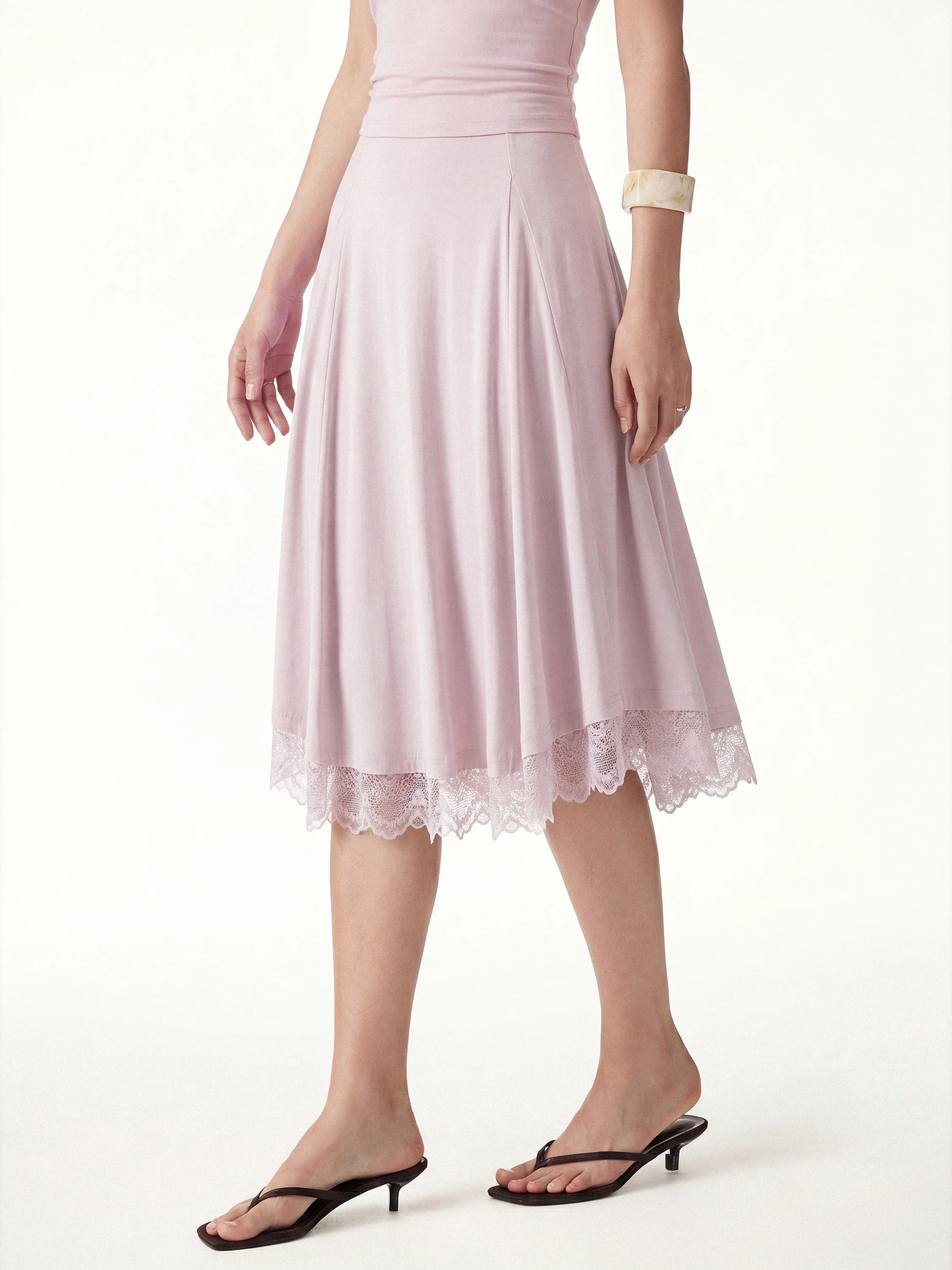 Lace Trim Midi Circle Flare Skirt - Image 12