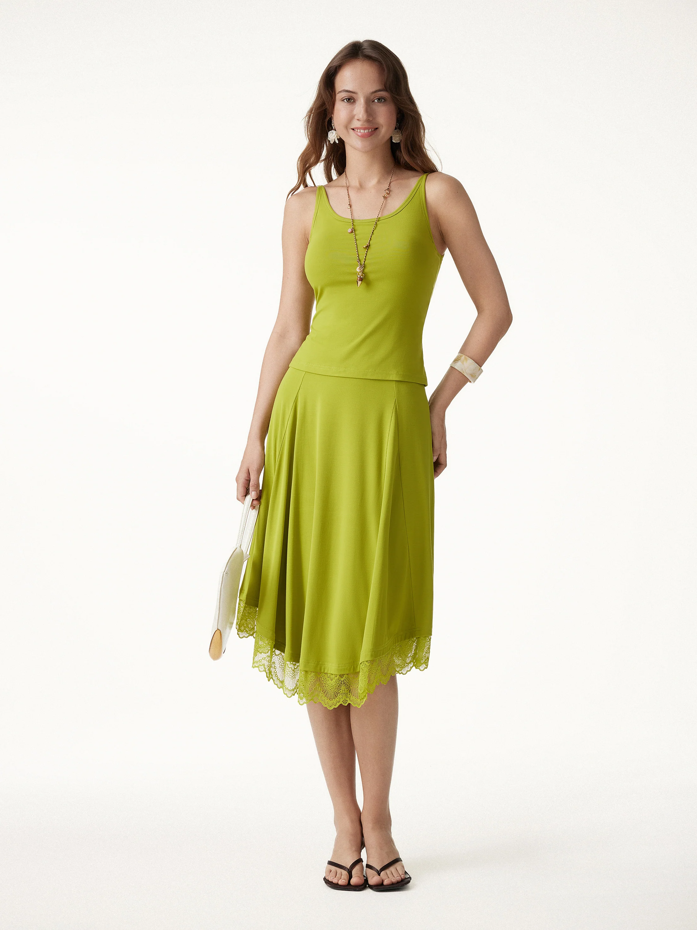 Lace Trim Midi Circle Flare Skirt - Image 4