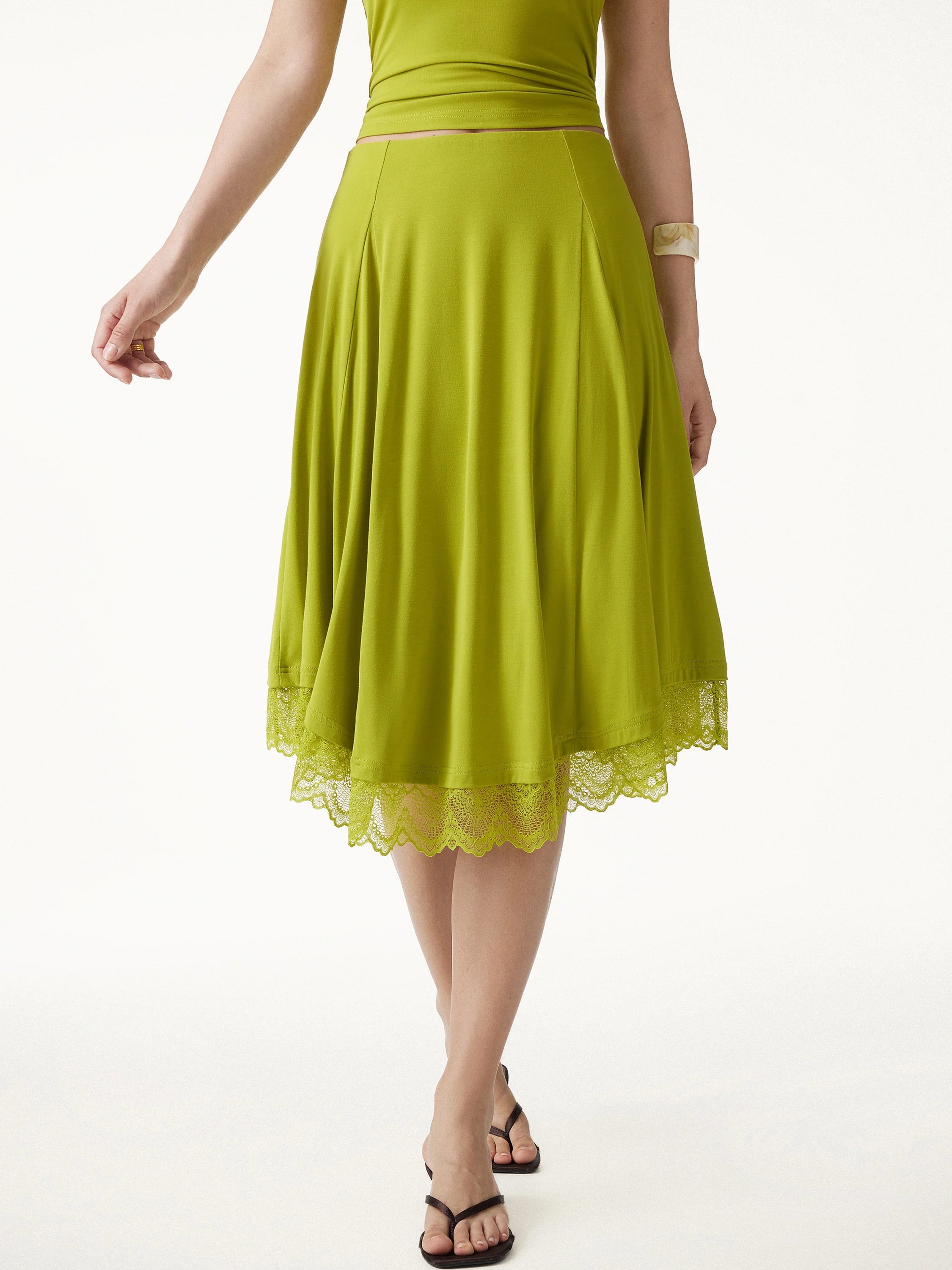 Lace Trim Midi Circle Flare Skirt - Image 5