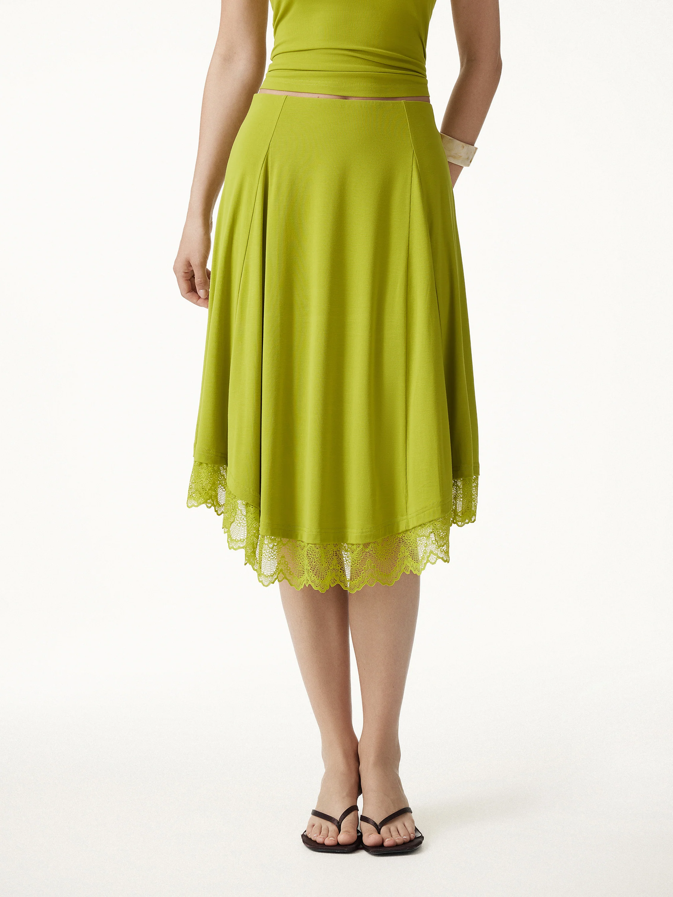 Lace Trim Midi Circle Flare Skirt - Image 6