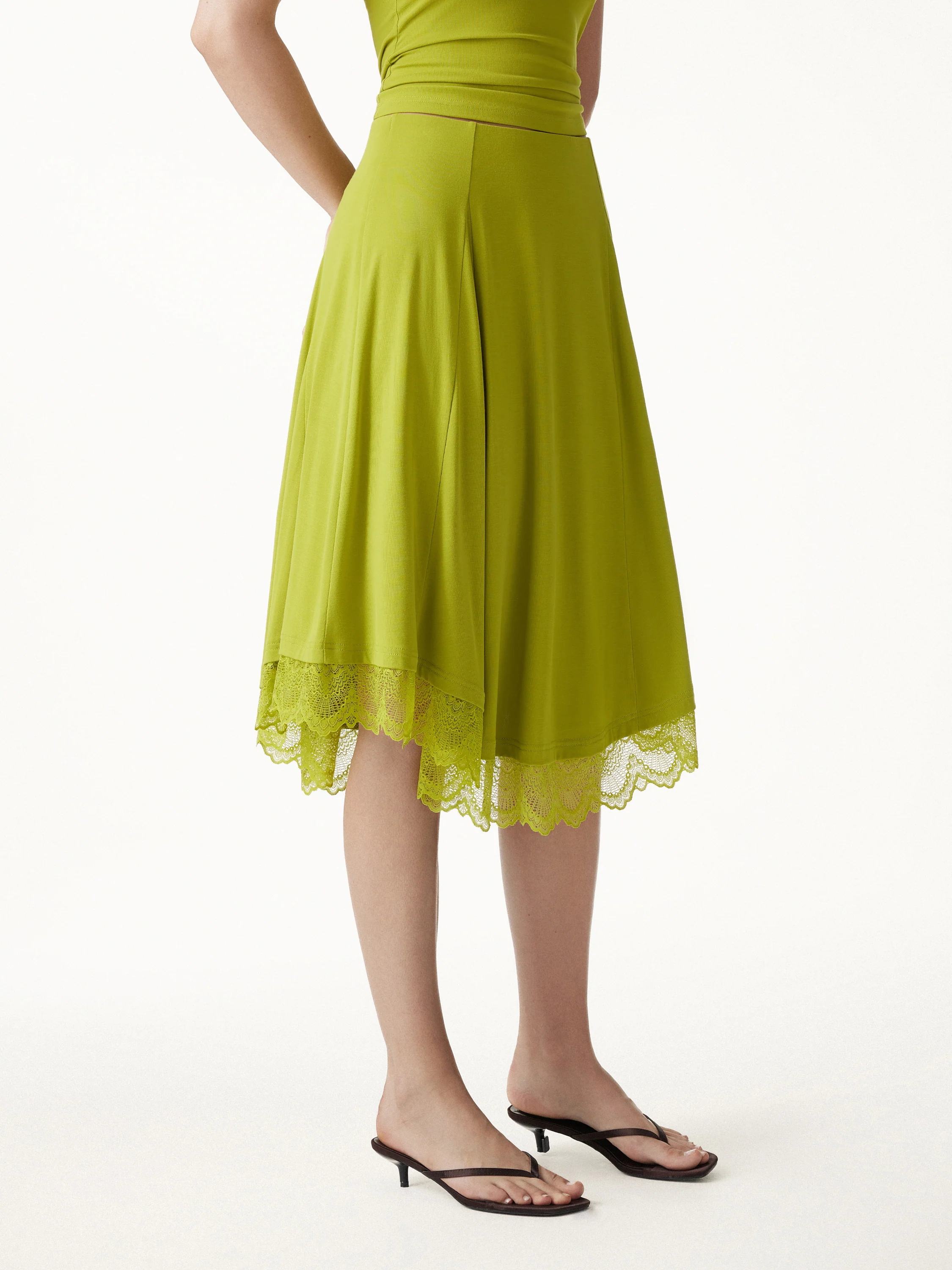 Lace Trim Midi Circle Flare Skirt - Image 7