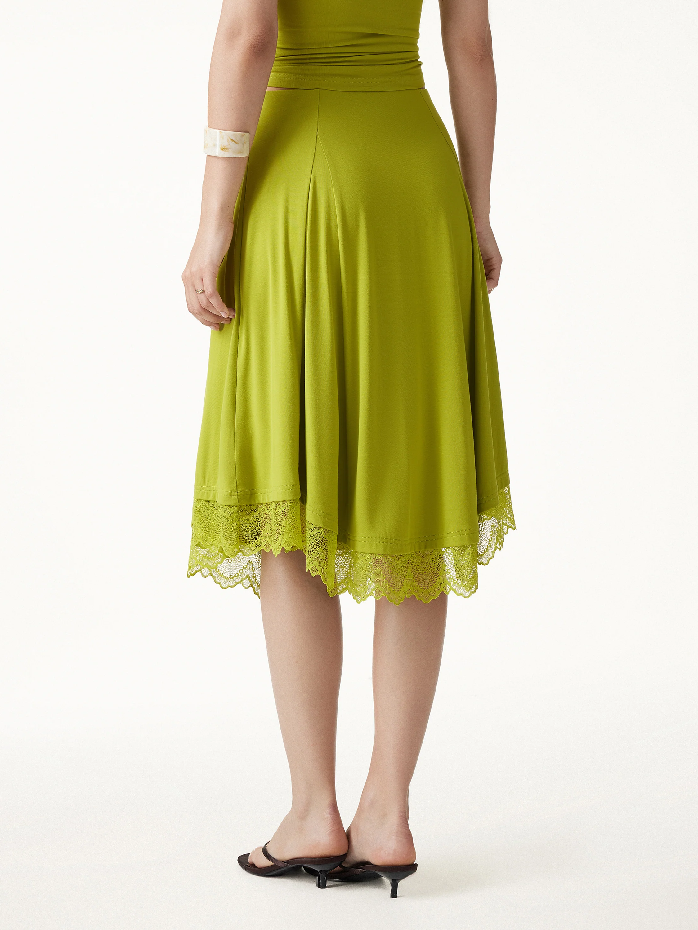 Lace Trim Midi Circle Flare Skirt - Image 8