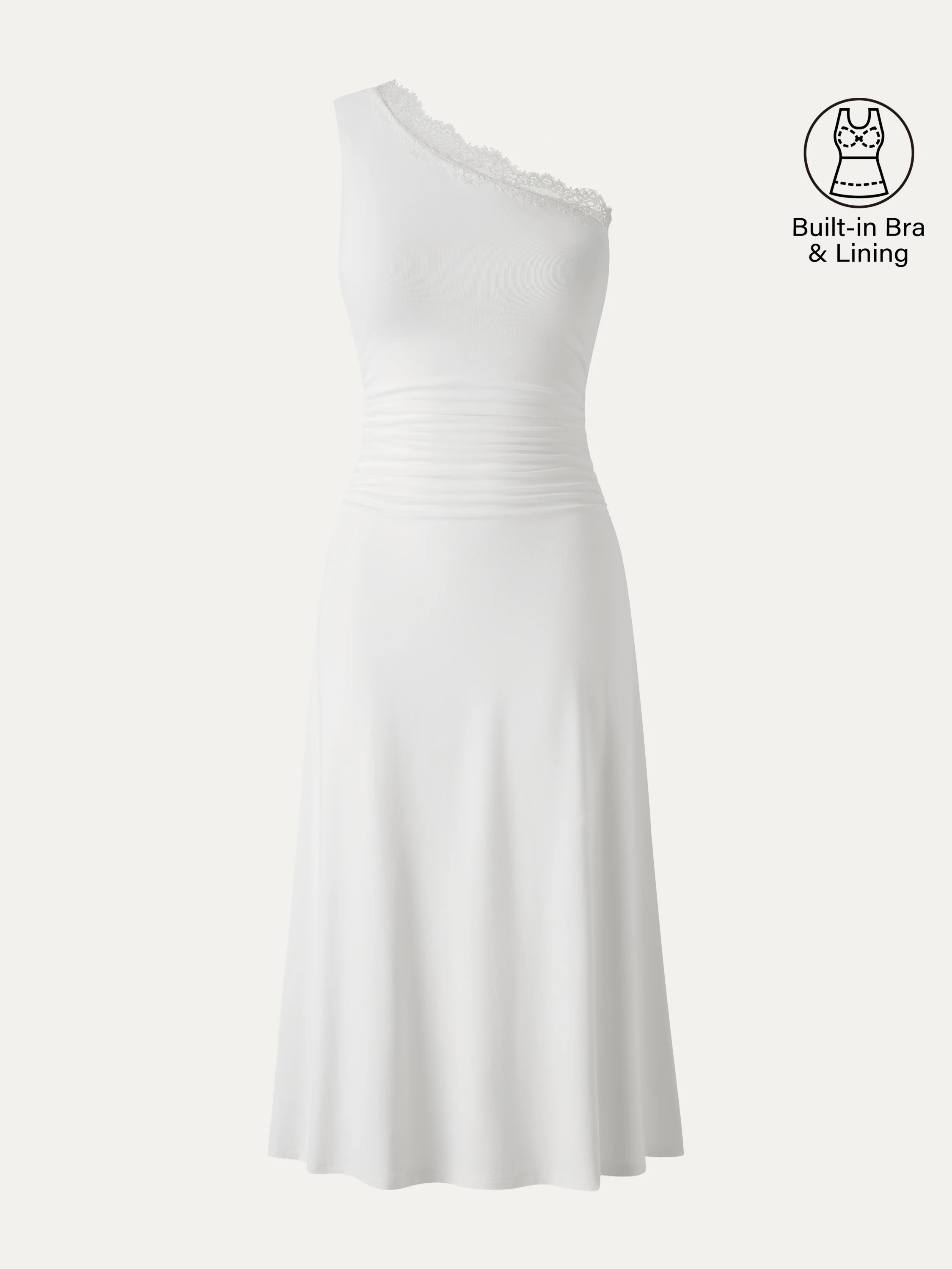 Lace Trim One Shoulder Ruched Bra Dress - Image 11