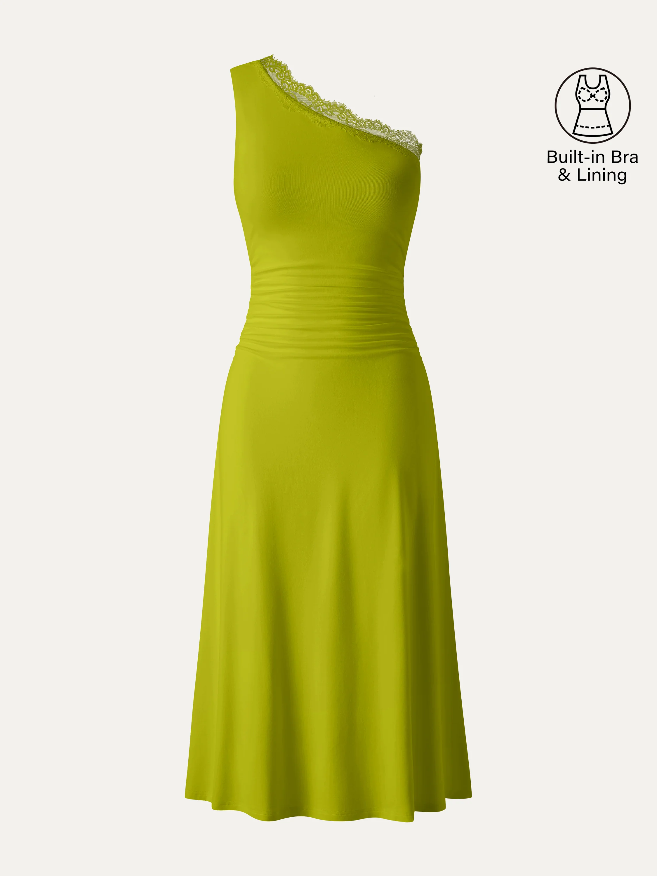 Lace Trim One Shoulder Ruched Bra Dress - Image 12