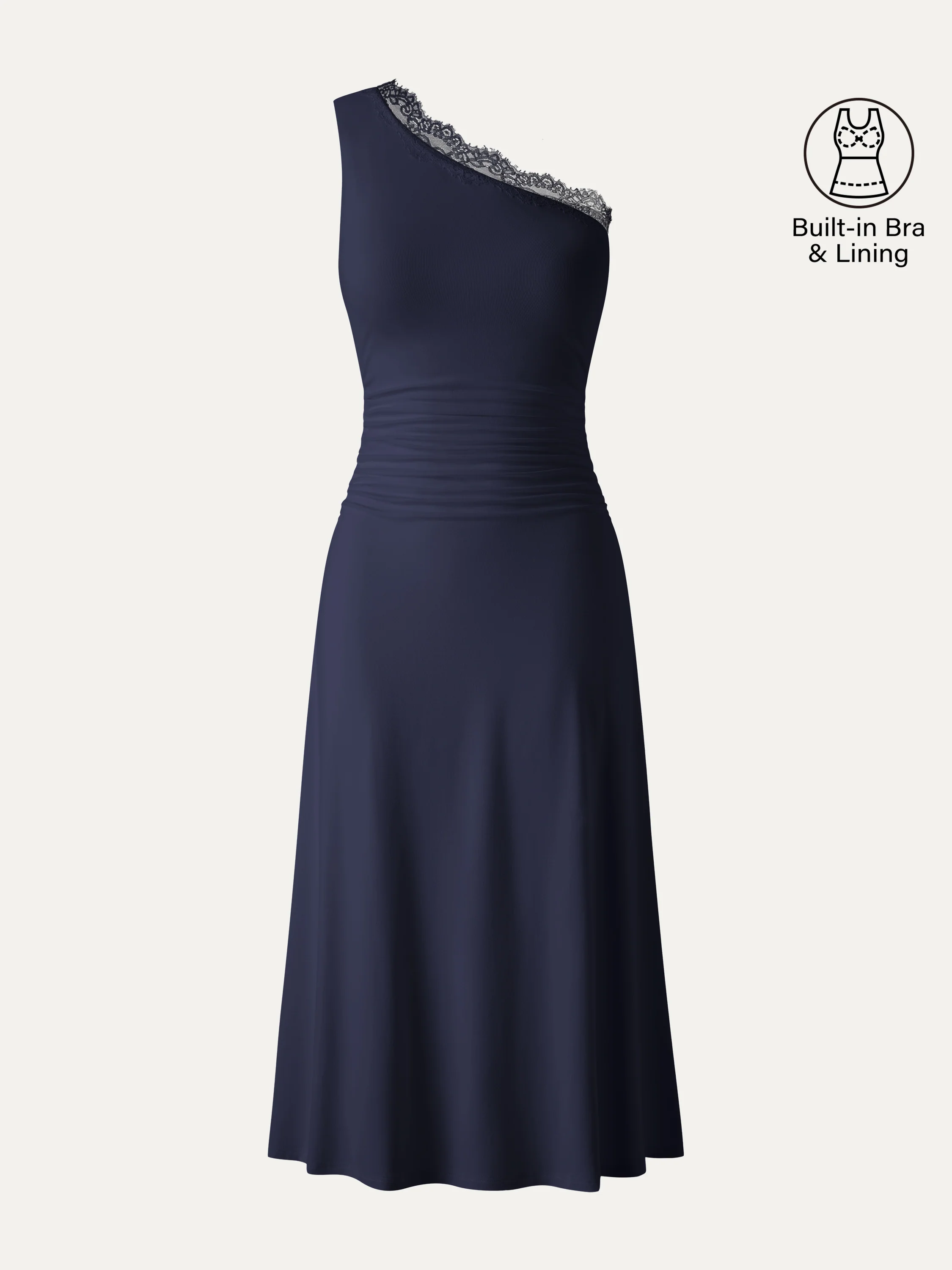 Lace Trim One Shoulder Ruched Bra Dress - Image 13