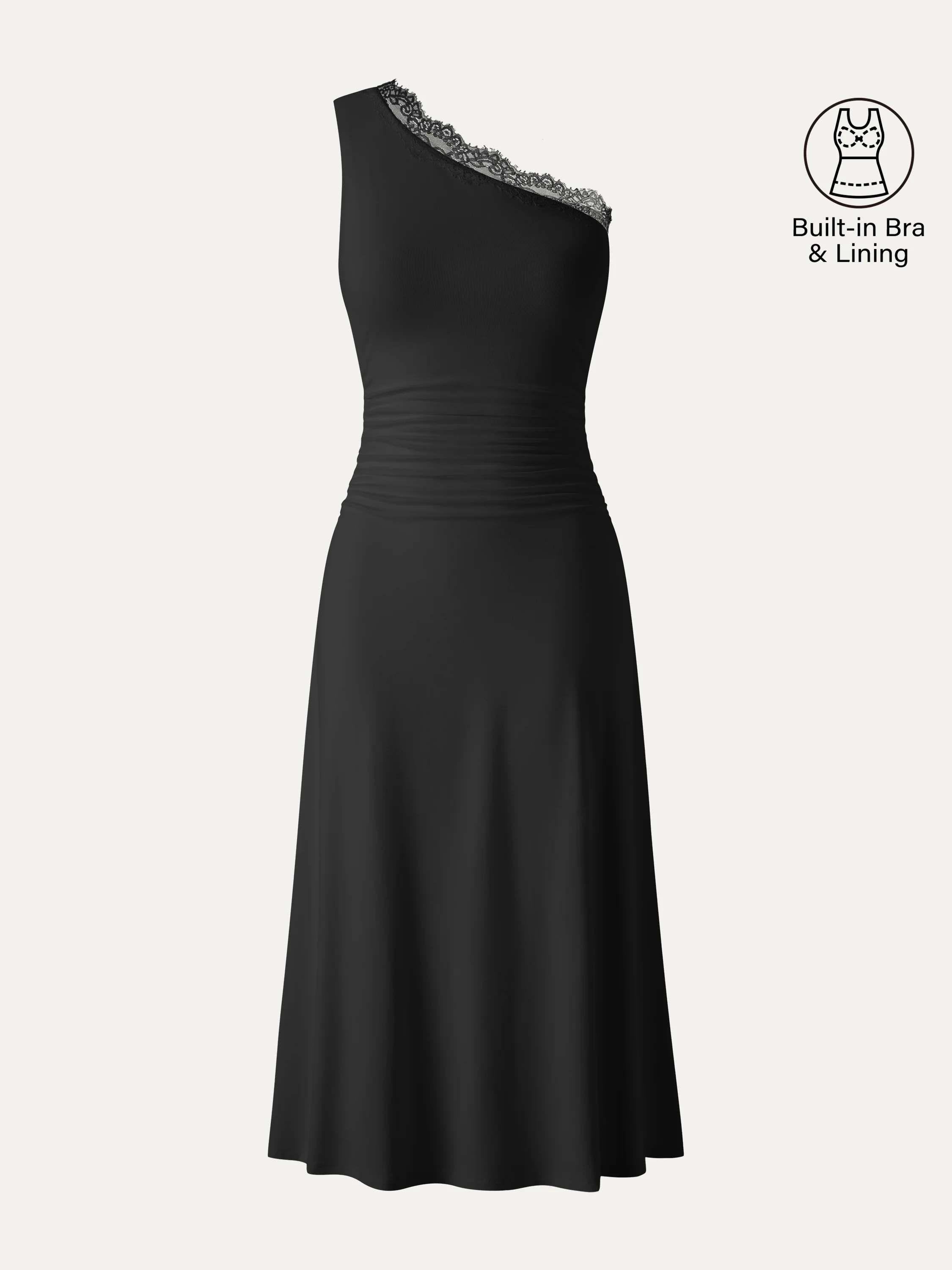 Lace Trim One Shoulder Ruched Bra Dress - Image 14