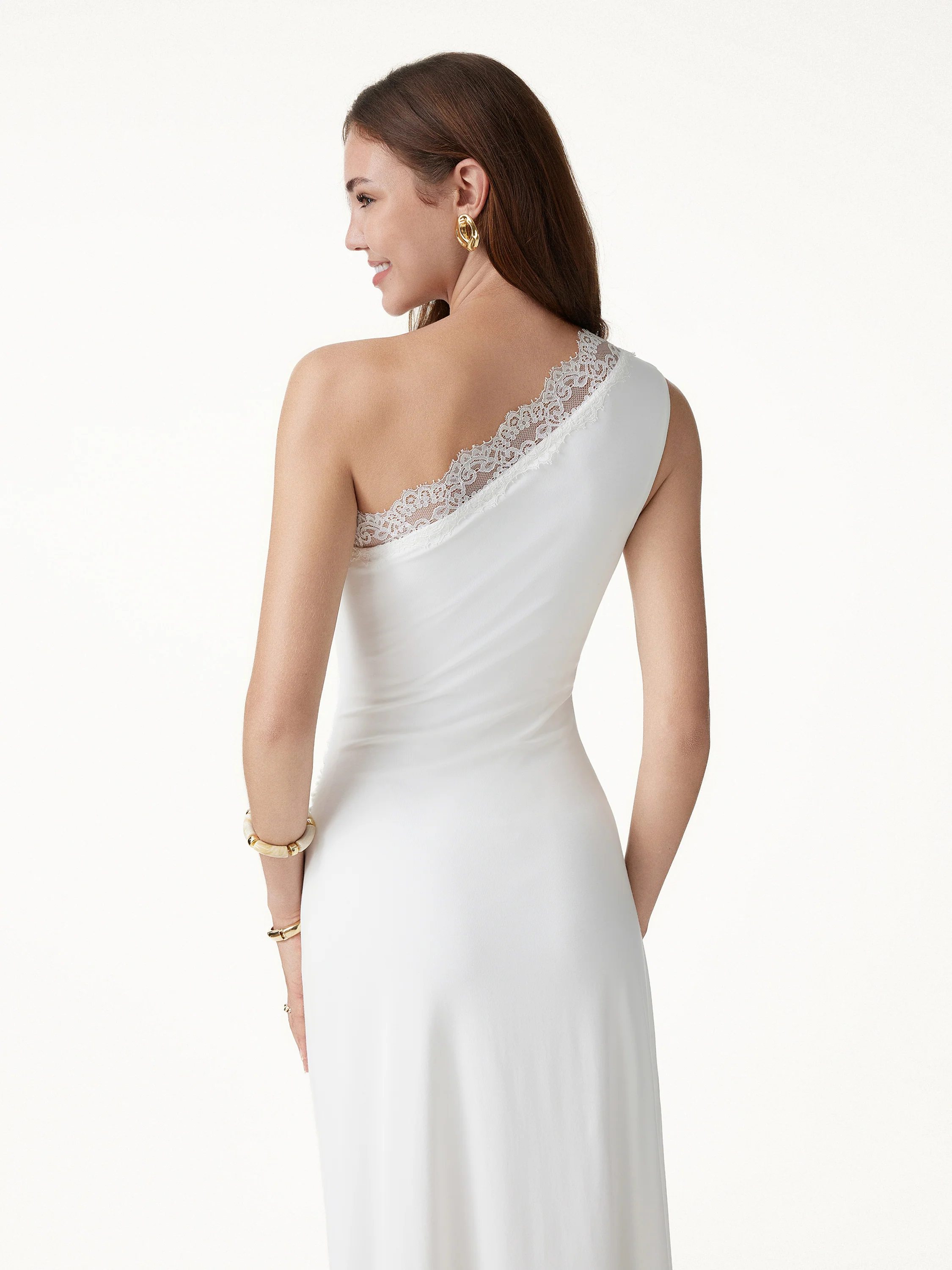 Lace Trim One Shoulder Ruched Bra Dress - Image 4