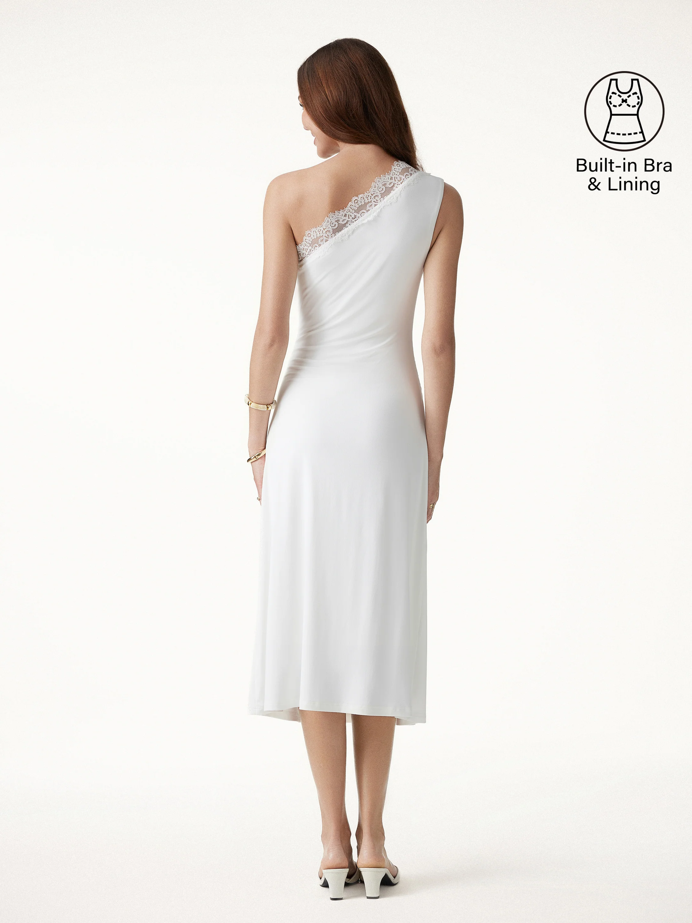 Lace Trim One Shoulder Ruched Bra Dress - Image 8