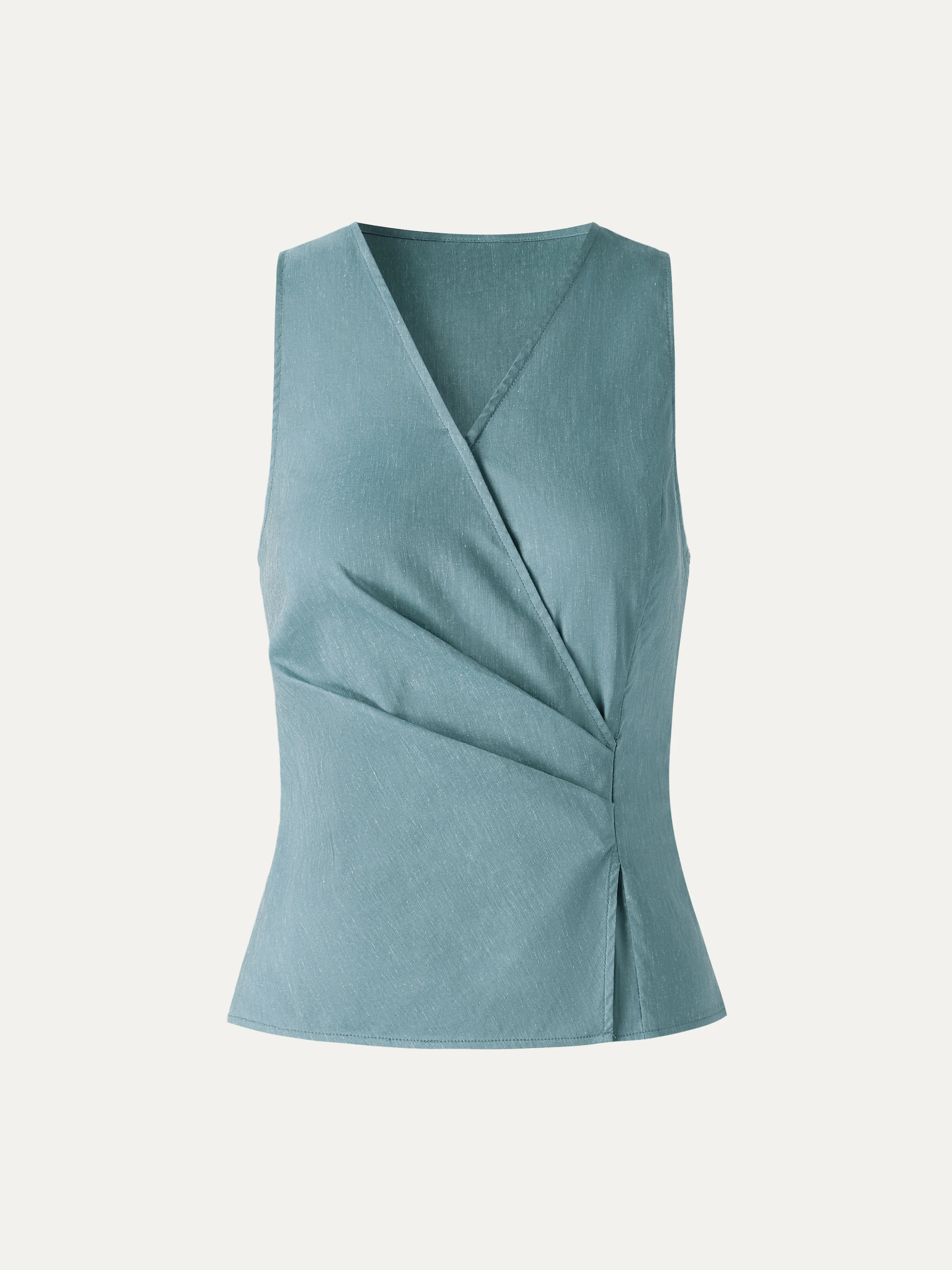 Linen Blend Surplice Top with Side Twist - Image 13