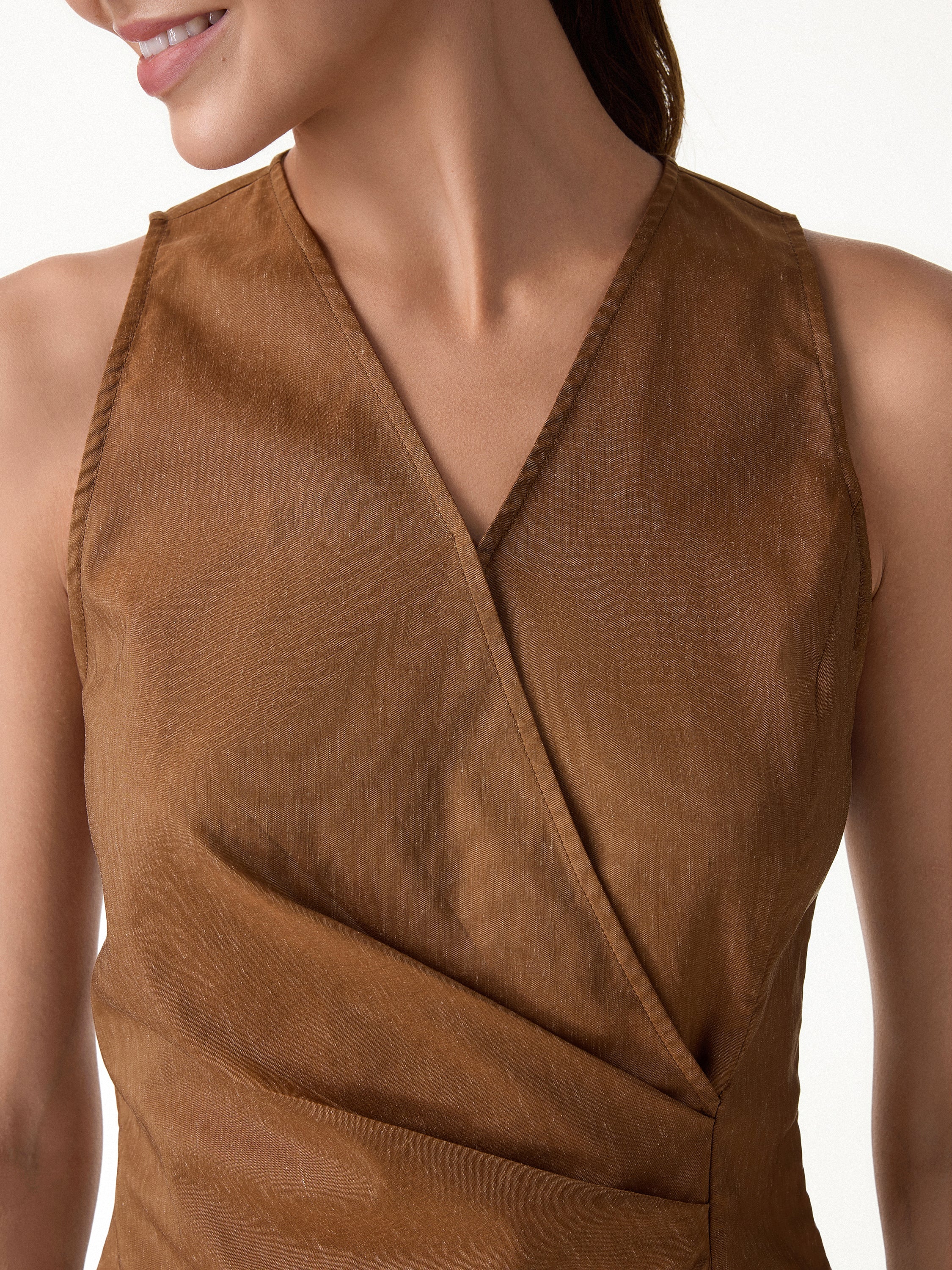 Linen Blend Surplice Top with Side Twist - Image 2