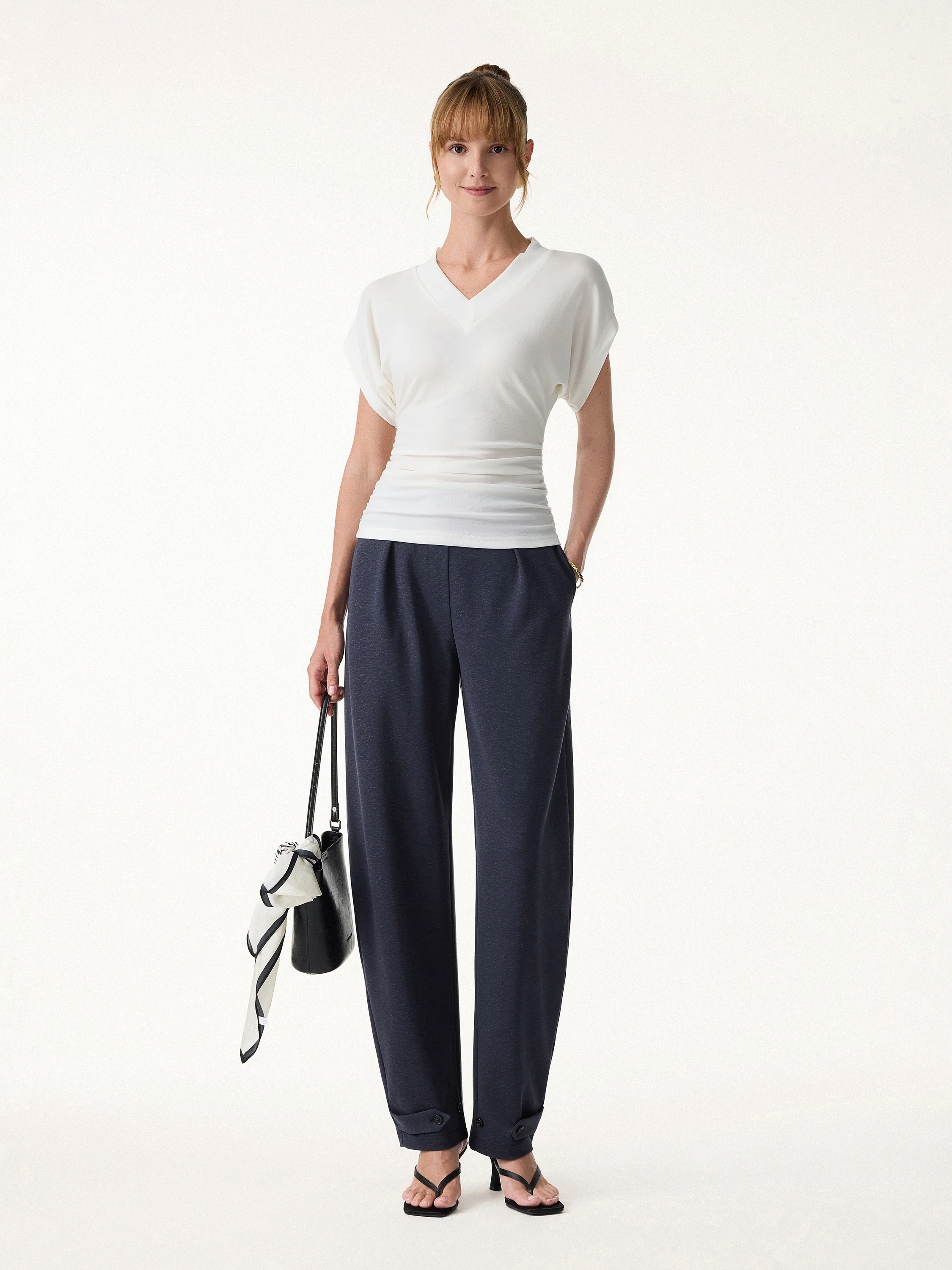 Linen-Like Breathable Barrel Leg Pants - Image 4