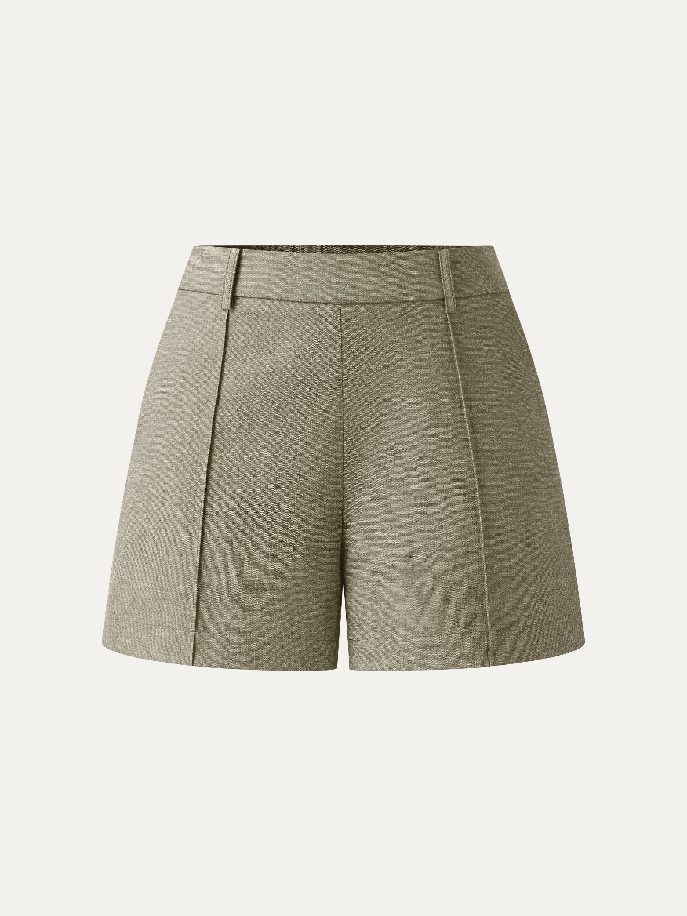 Linen-Like Mid Rise Pintuck Shorts with Pockets - Image 11