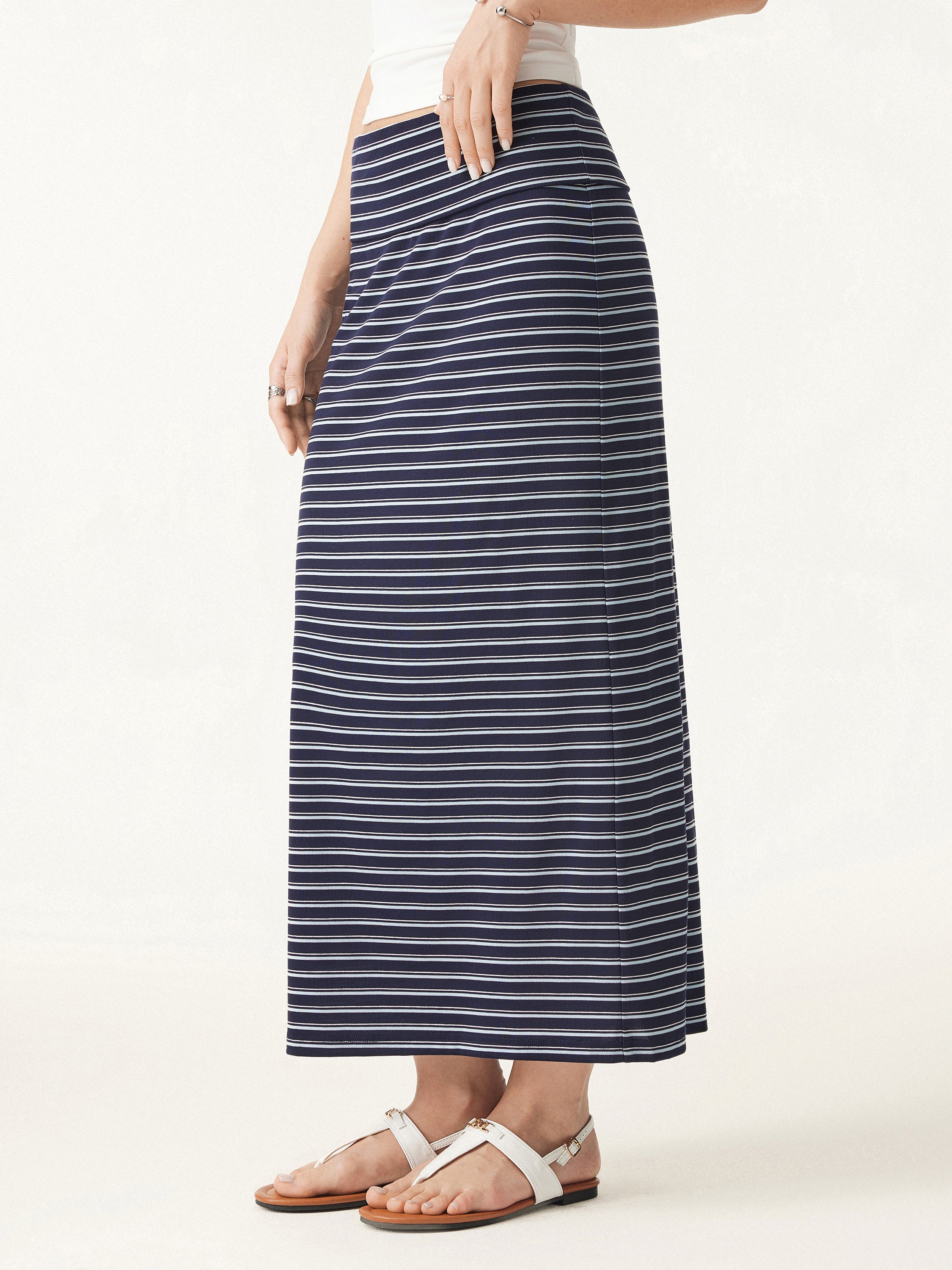 2Pcs Set Striped Spaghetti Bra Top & Low Rise Striped Midi Skirt - Image 14