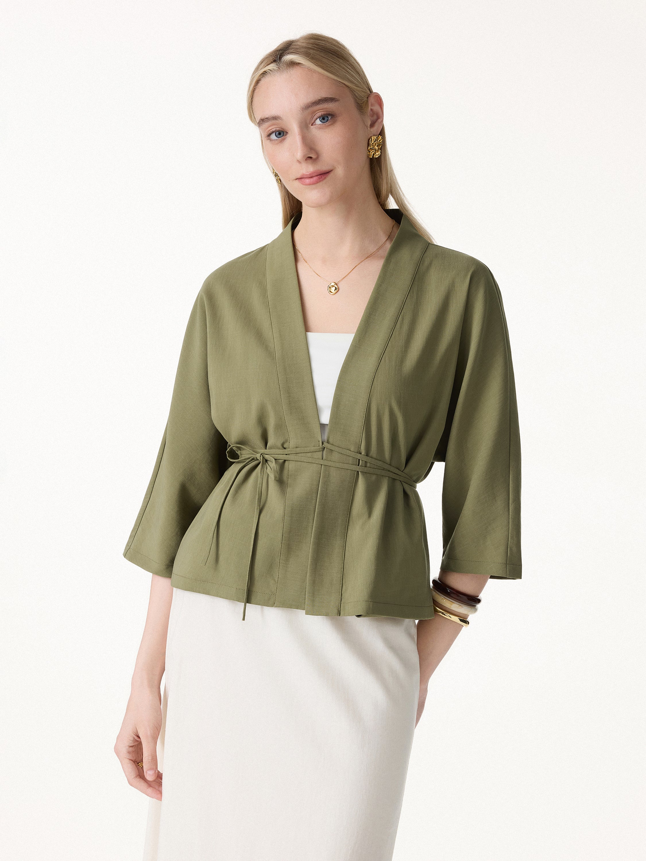 Lyocell-Linen 3/4 Sleeve Cardigan - Image 5