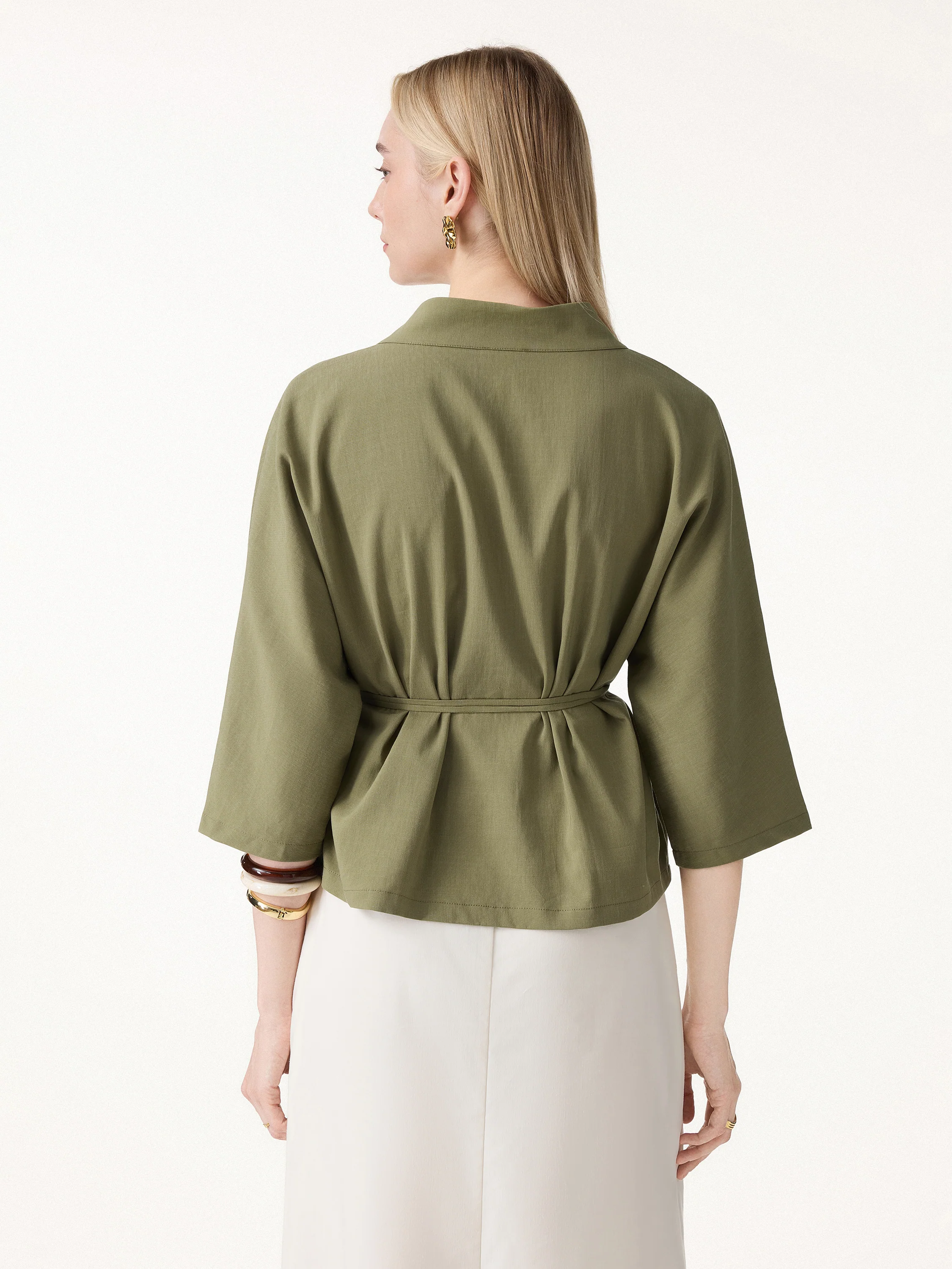 Lyocell-Linen 3/4 Sleeve Cardigan - Image 8