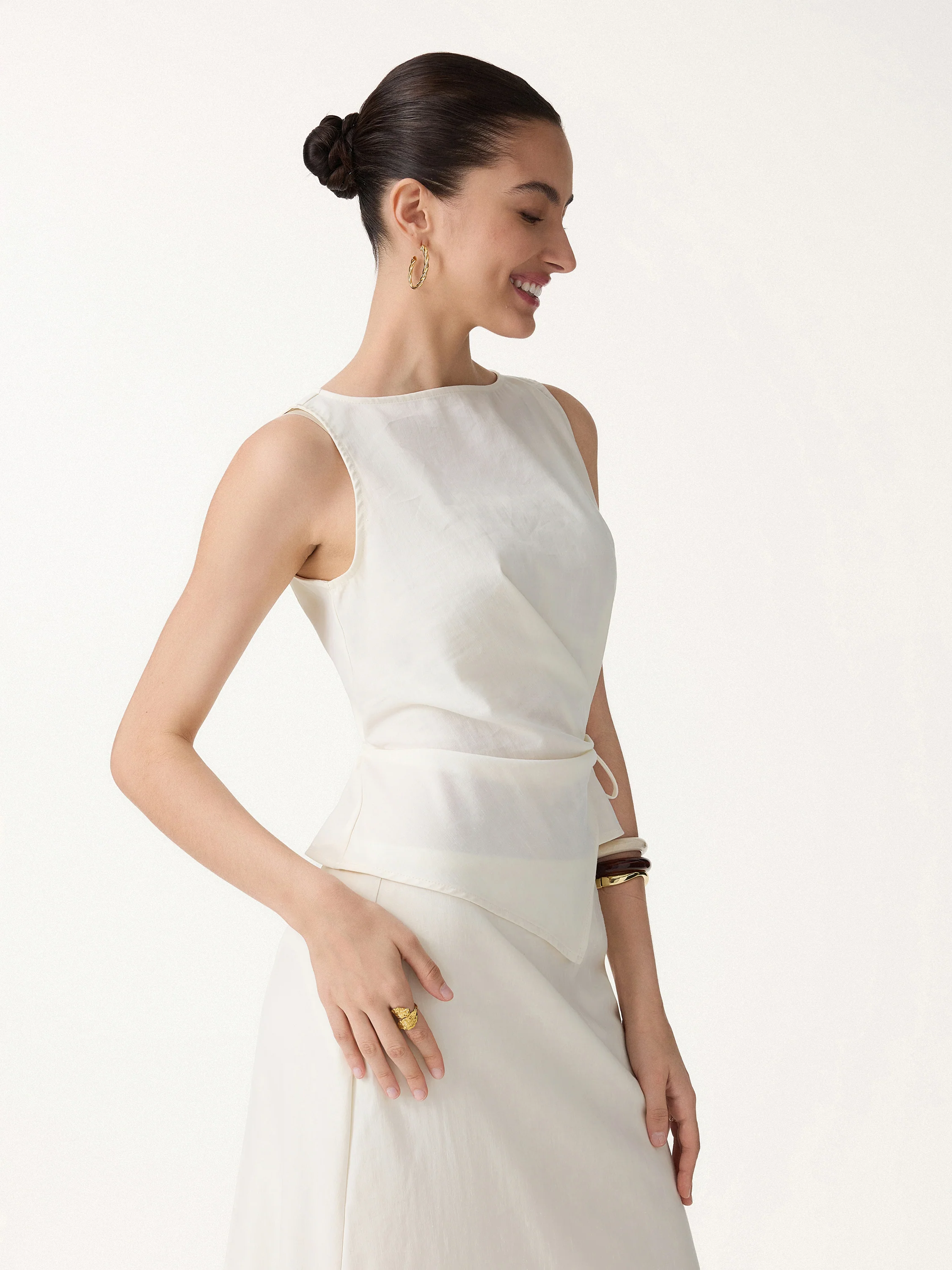 Lyocell-Linen Blend Boatneck Waist-Defined Top - Image 12