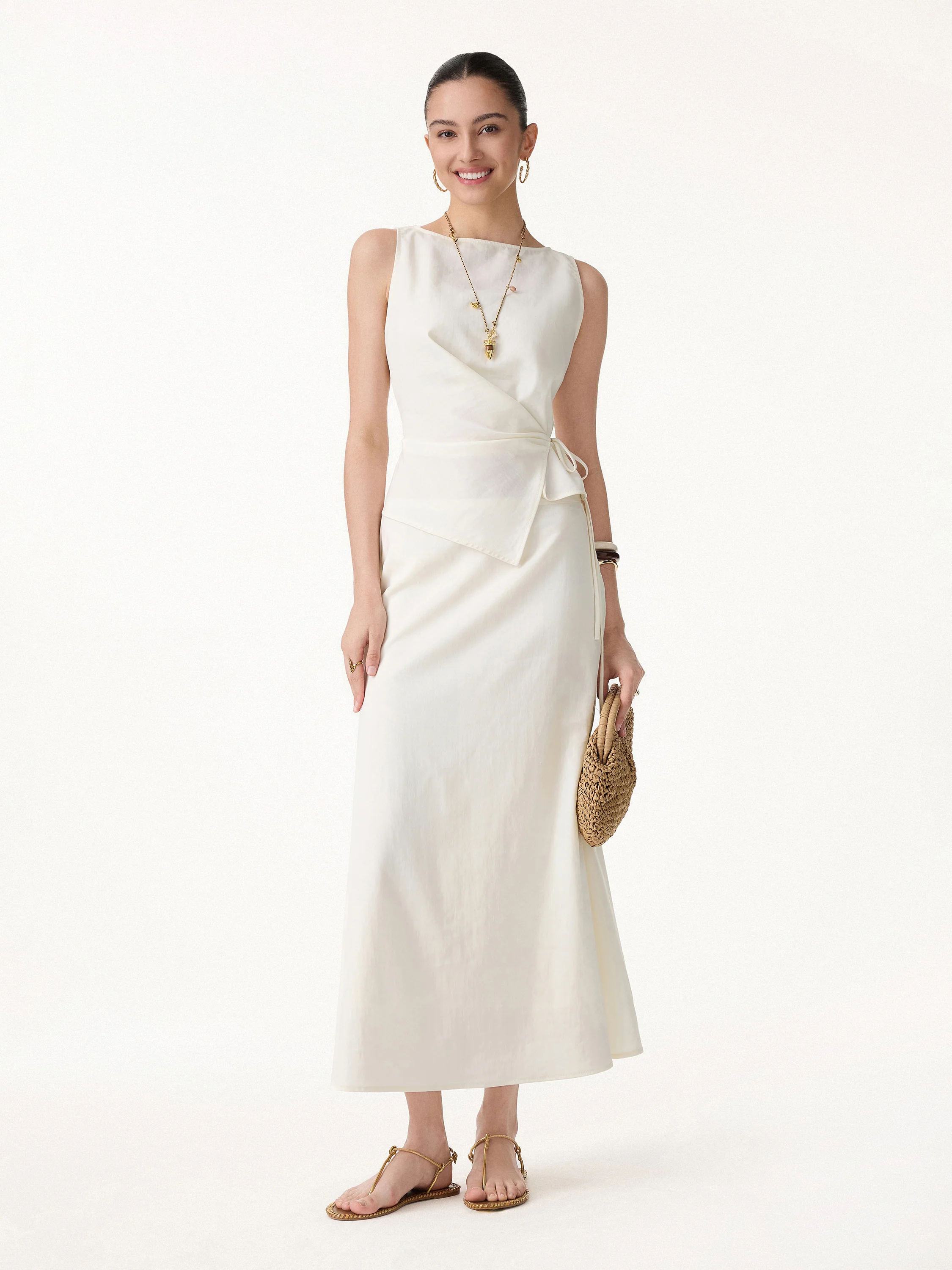 Lyocell-Linen Blend Boatneck Waist-Defined Top - Image 7