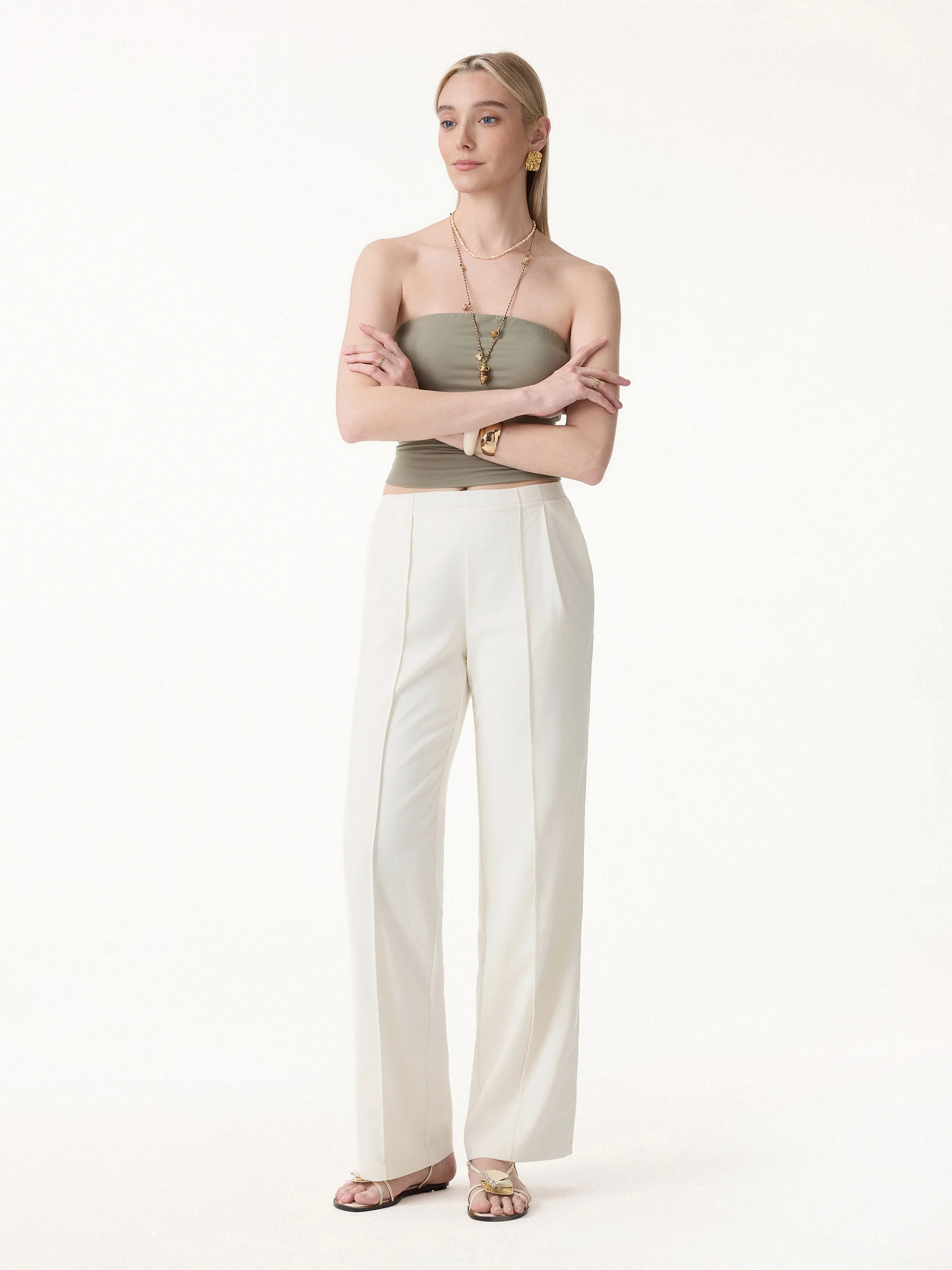 Lyocell-Linen Pintuck Wide Leg Vacay Pant - Image 5