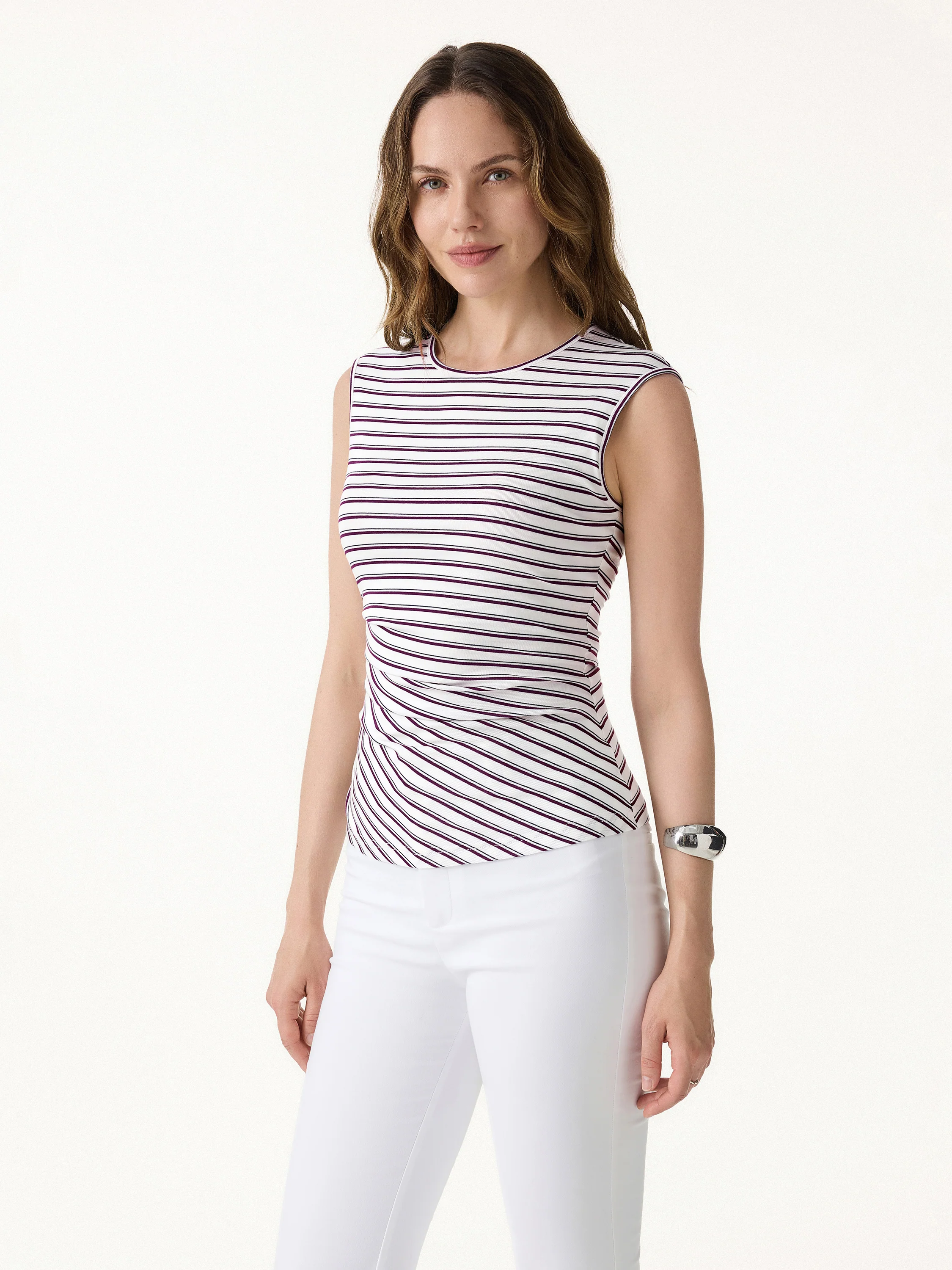 Lyocell Striped Tucked Sleeveless Bra Top - Image 7