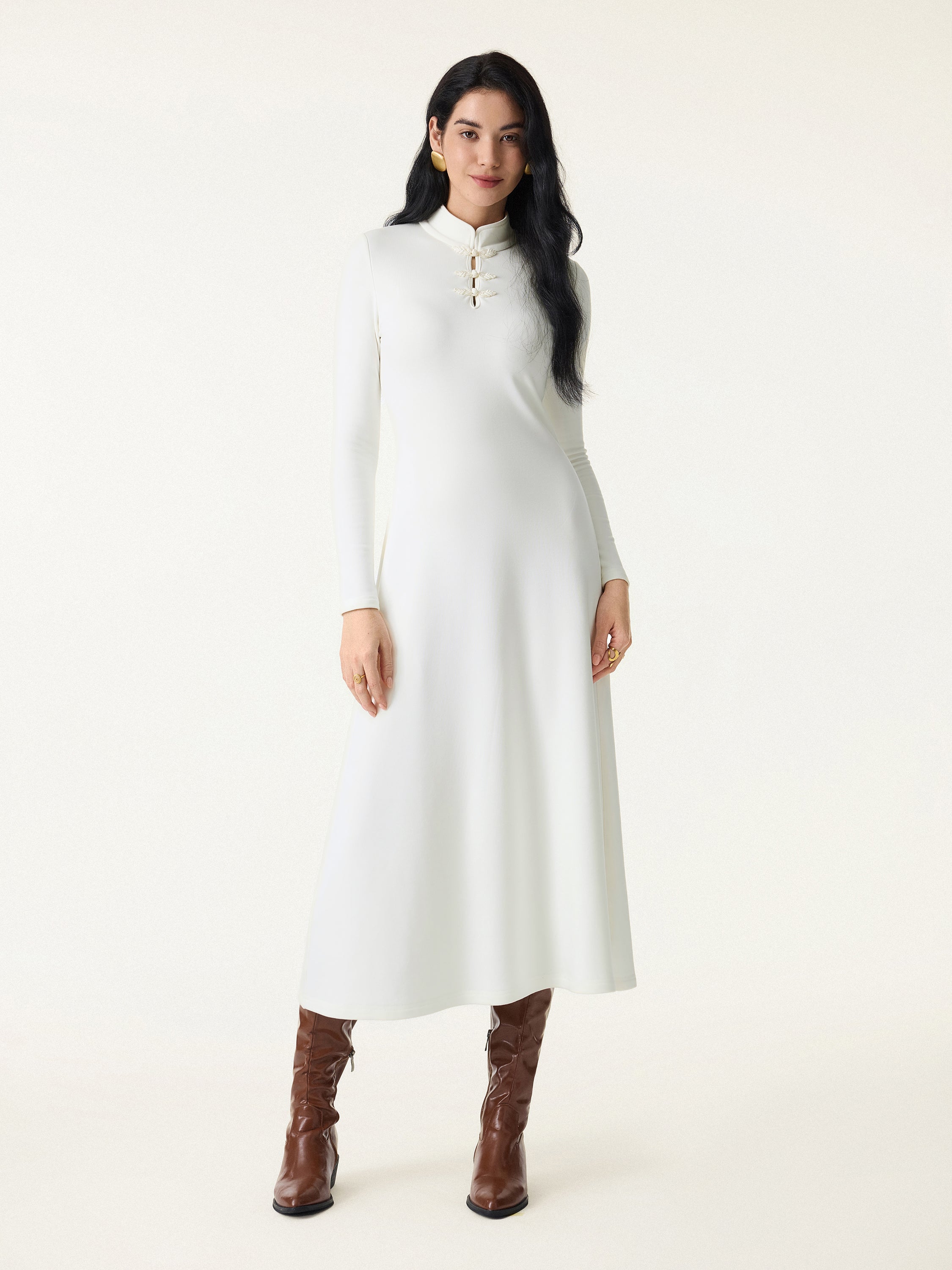 Mandarin Collar Frog Button Midi Bra Dress Limited Edition - Image 4
