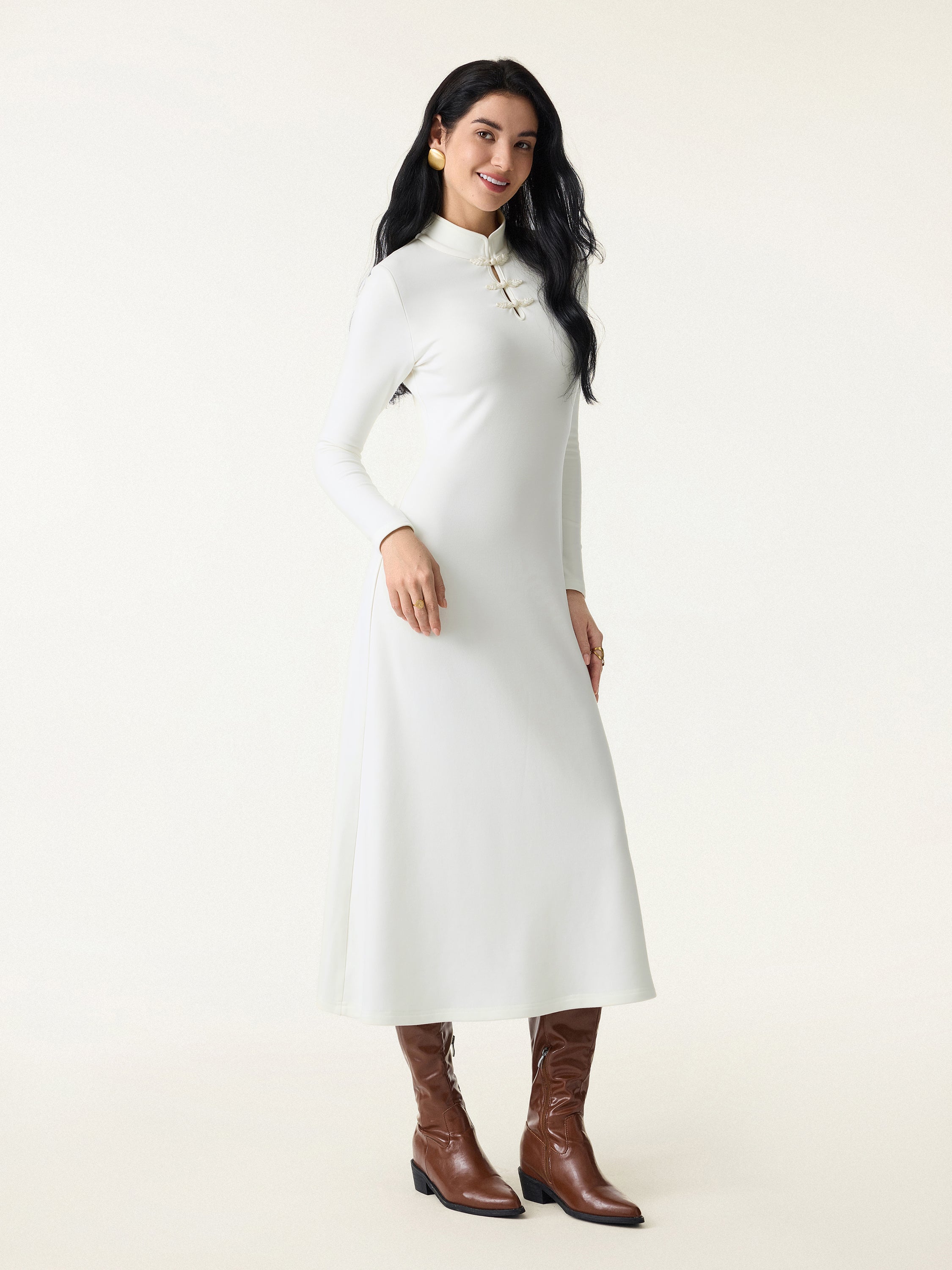 Mandarin Collar Frog Button Midi Bra Dress Limited Edition - Image 6