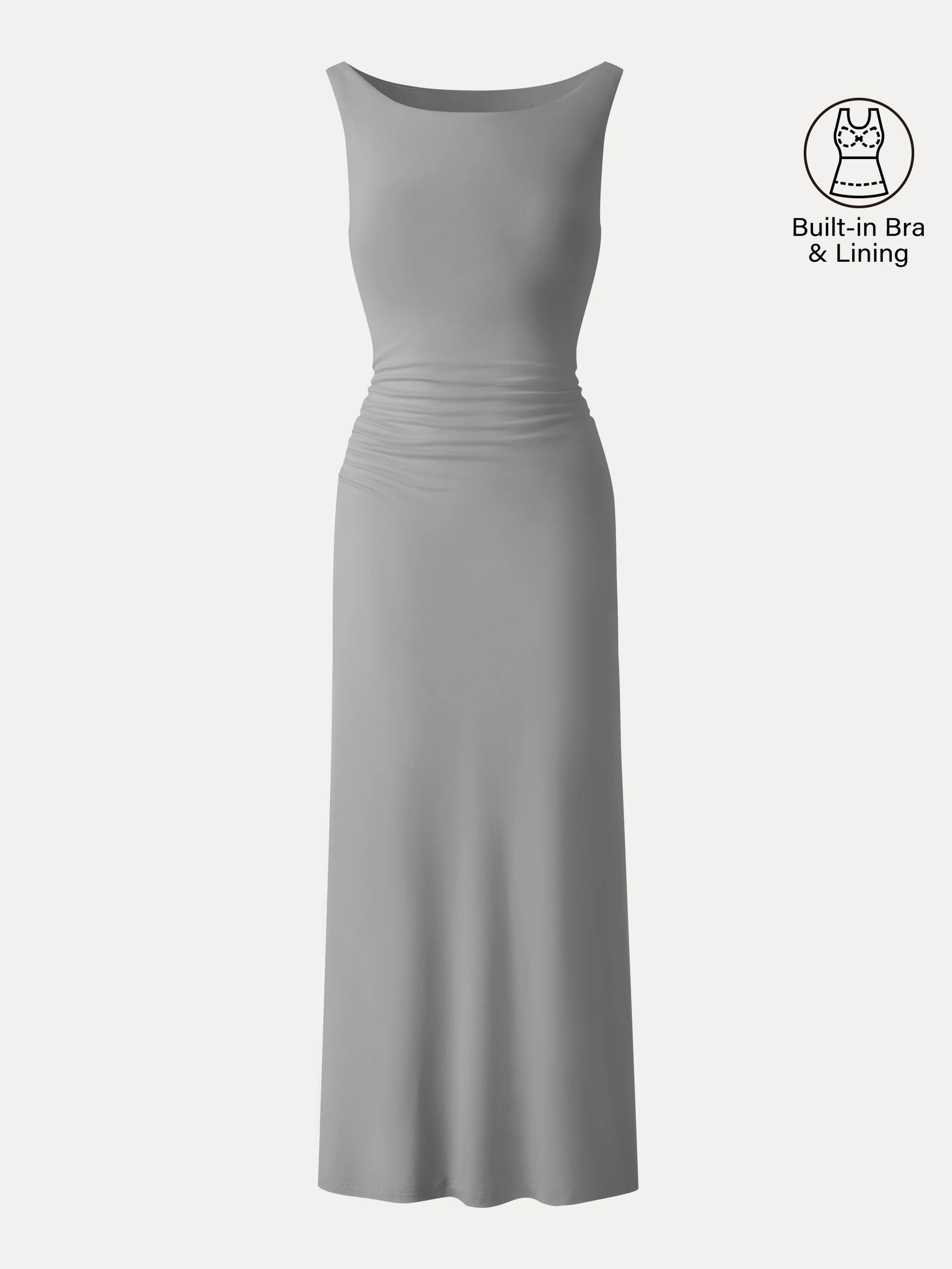 Matte Smooth Boatneck Ruched Midi Bra Dress - Image 12