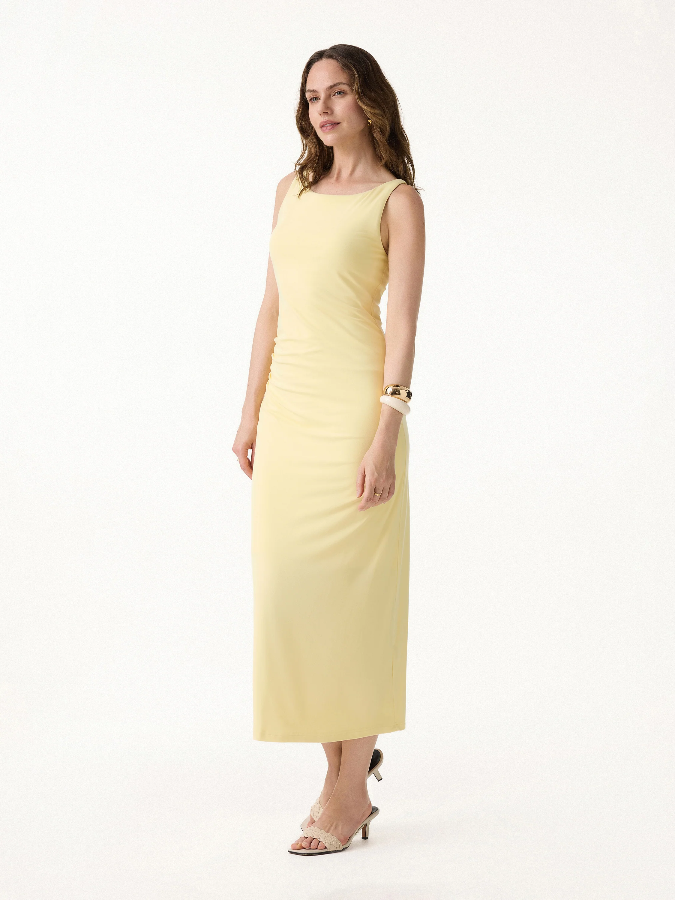 Matte Smooth Boatneck Ruched Midi Bra Dress - Image 6