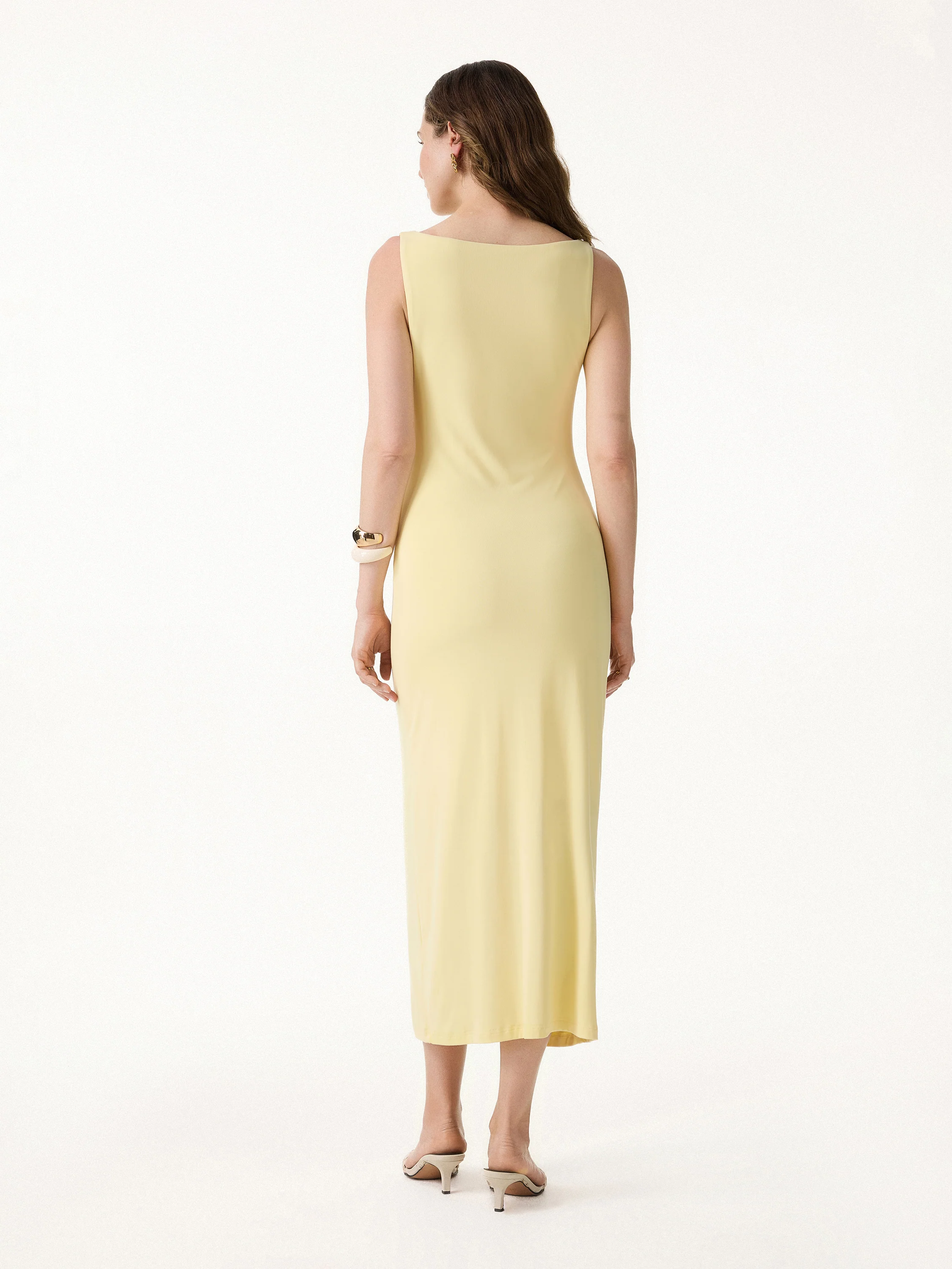 Matte Smooth Boatneck Ruched Midi Bra Dress - Image 7