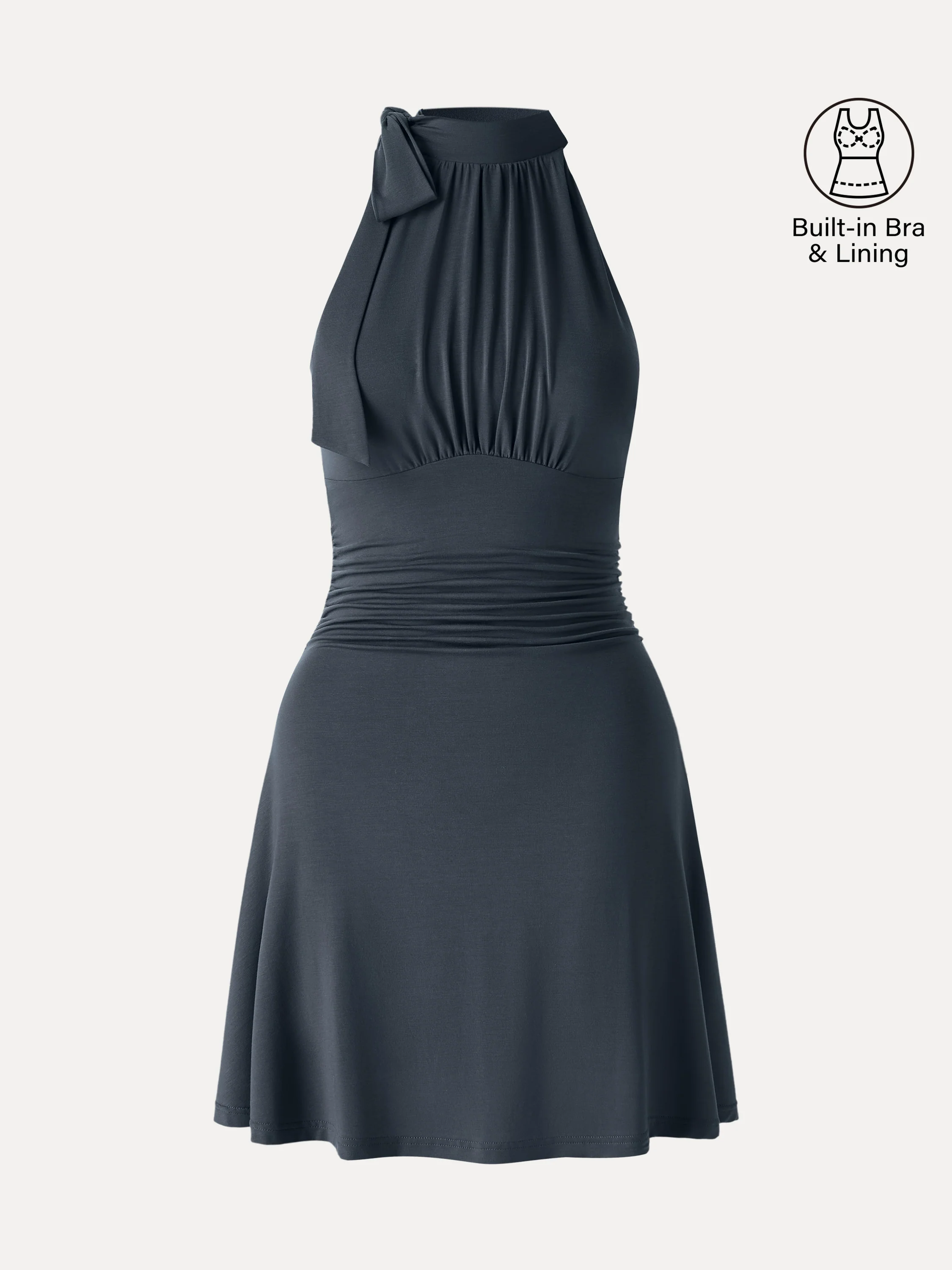 Milky Matte Mockneck Bow Tie Ruched Mini Bra Dress - Image 15