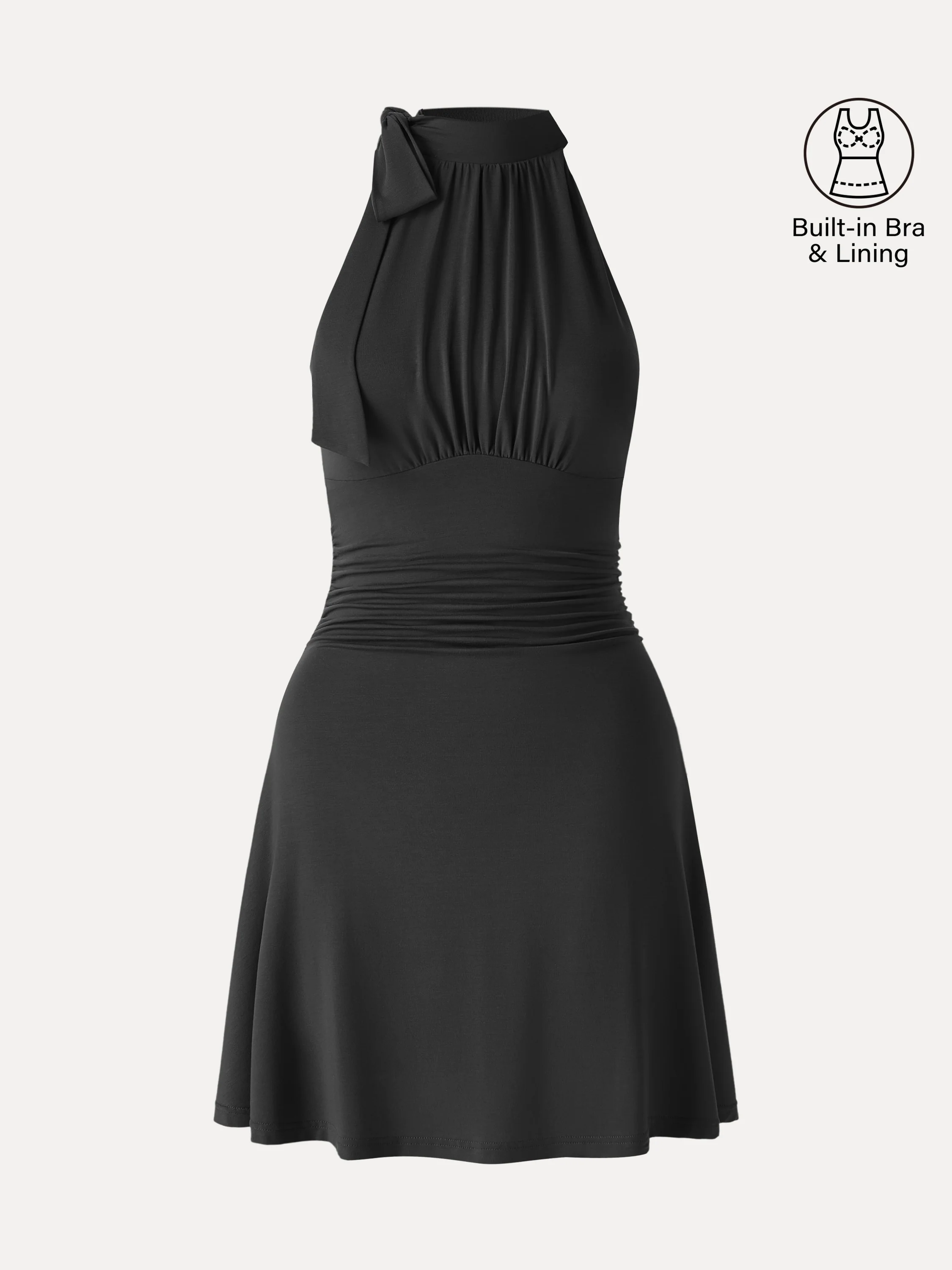 Milky Matte Mockneck Bow Tie Ruched Mini Bra Dress - Image 16