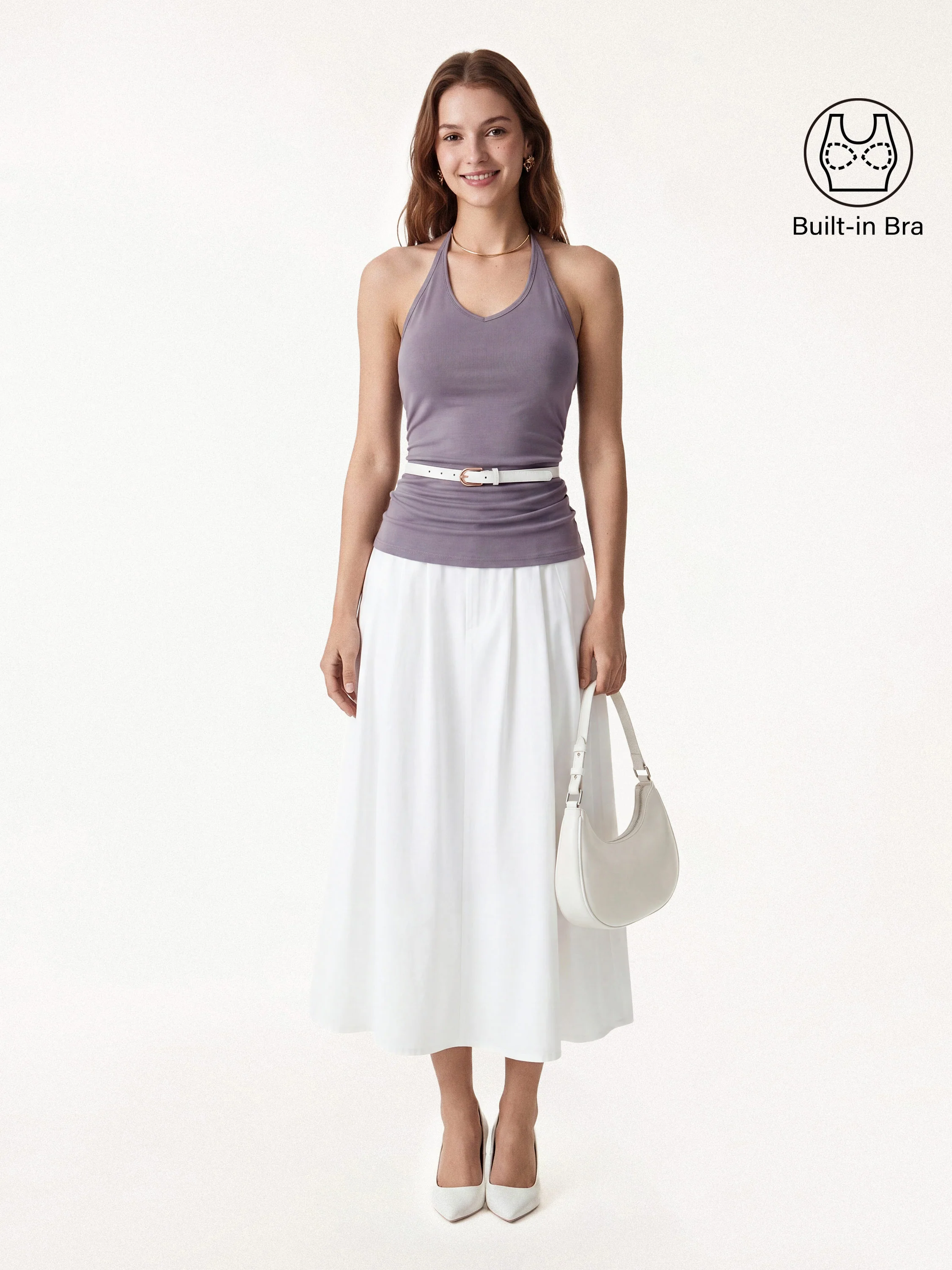 Modal Halter Neck Open Back Ruched Bra Top - Image 15