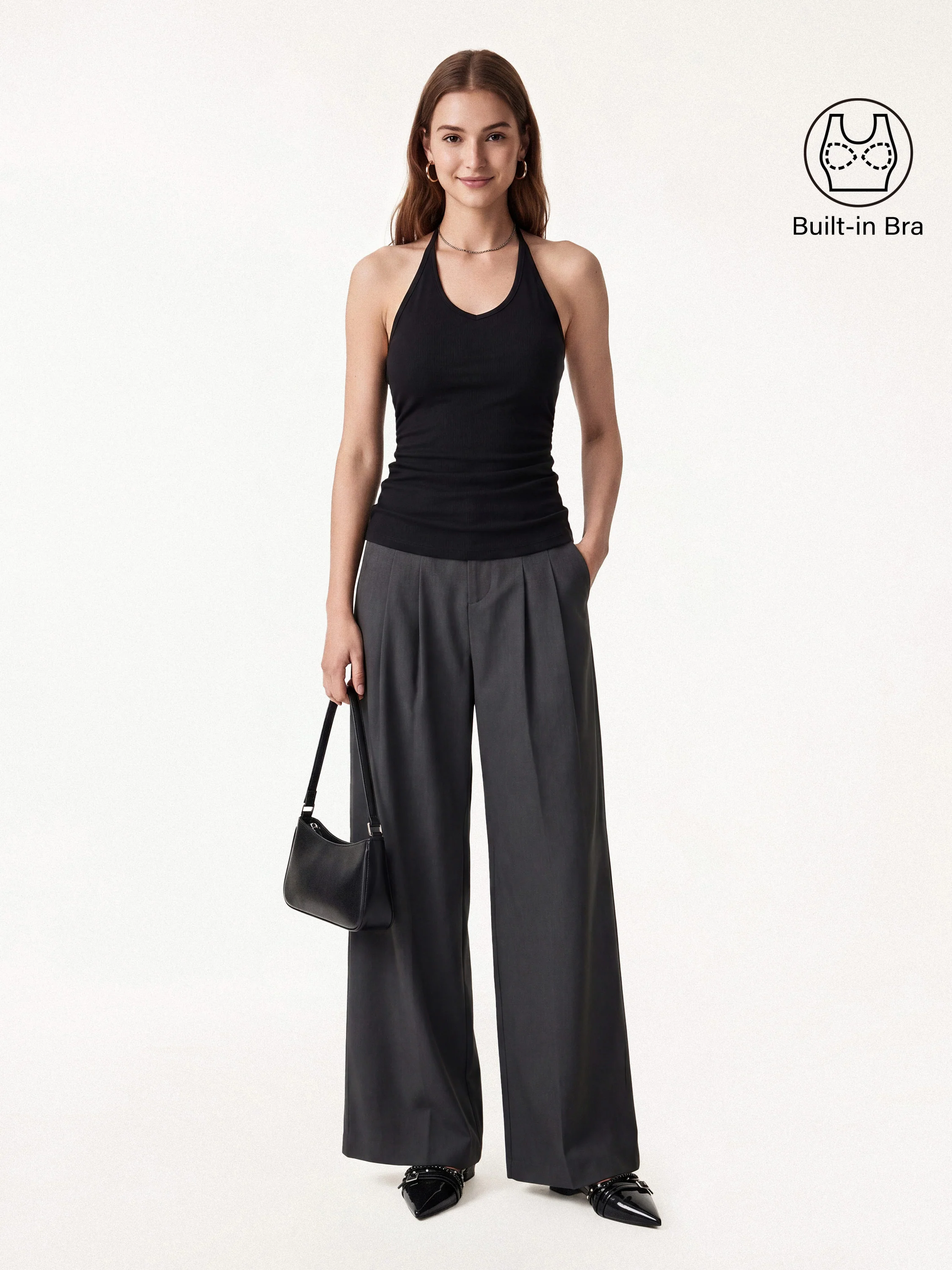 Modal Halter Neck Open Back Ruched Bra Top - Image 19