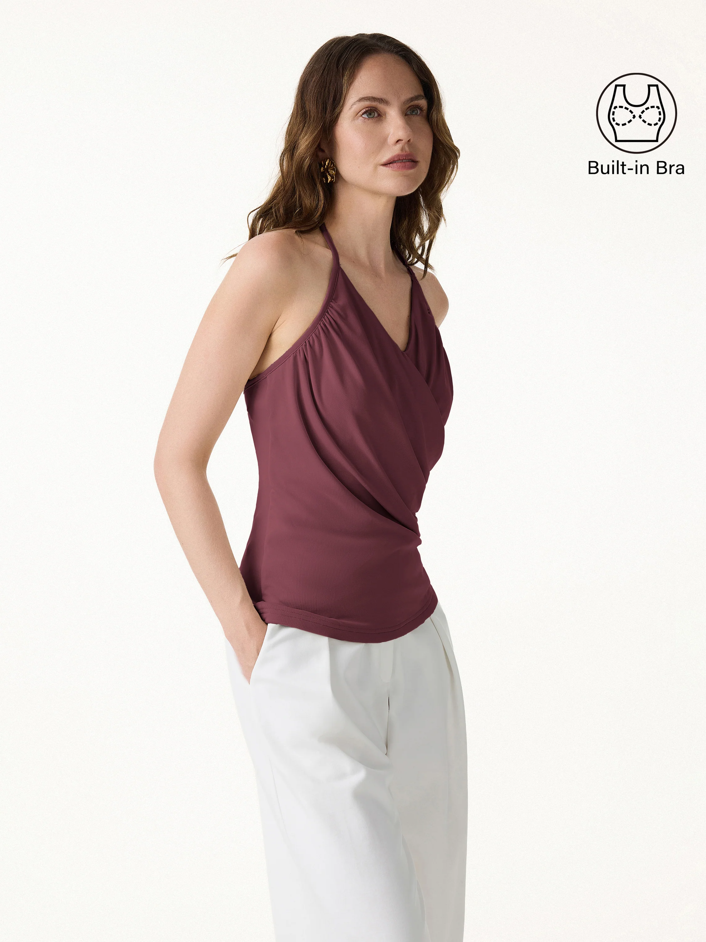Modal Halter Neck Surplice Ruched Bandless Bra Top - Image 16