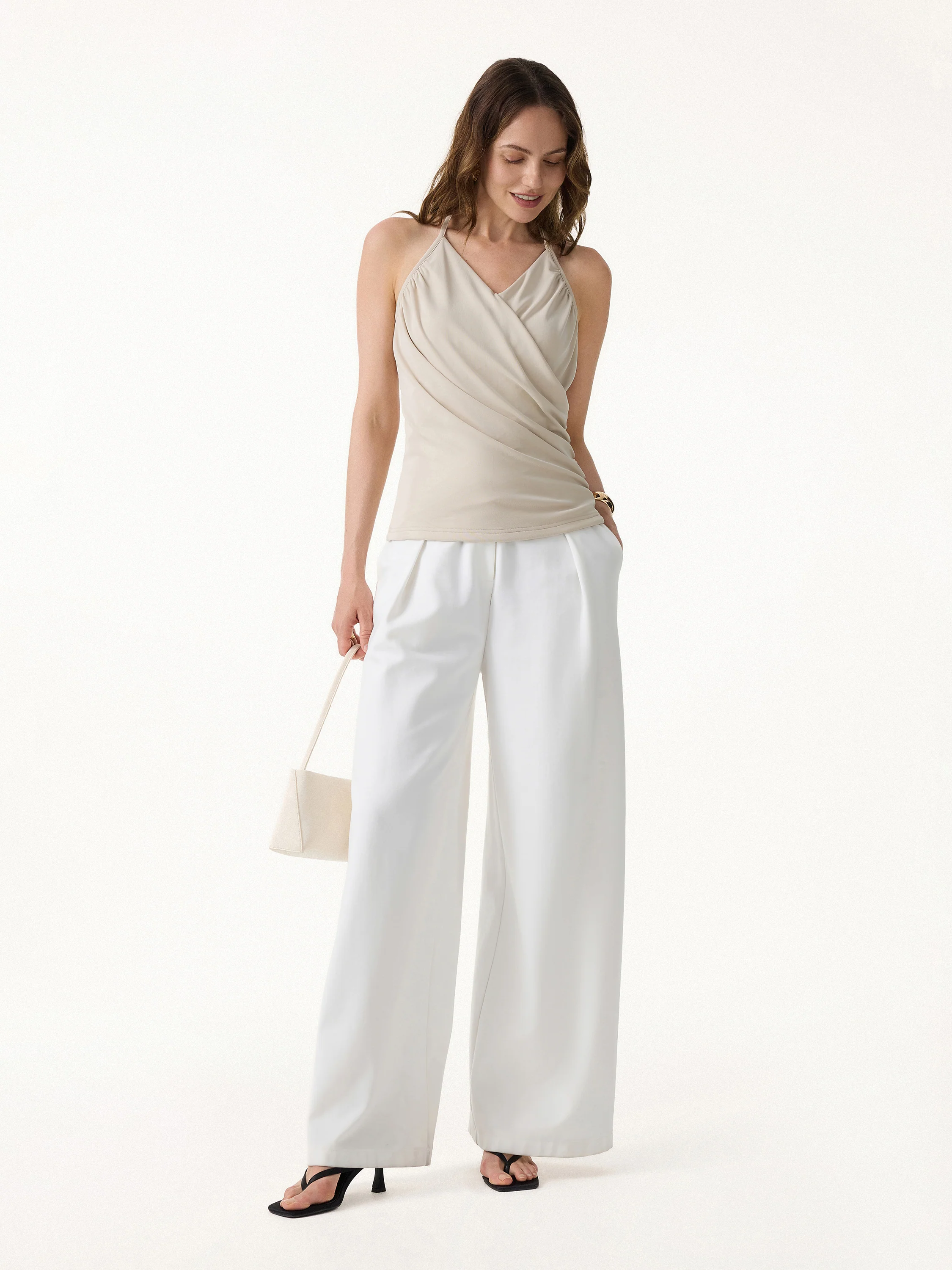 Modal Halter Neck Surplice Ruched Bandless Bra Top - Image 3
