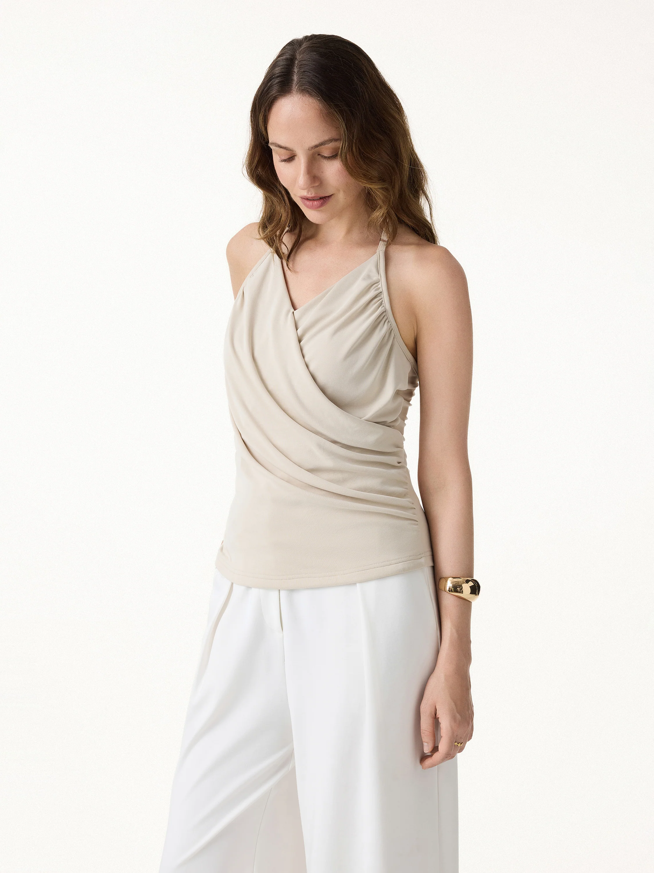 Modal Halter Neck Surplice Ruched Bandless Bra Top - Image 6
