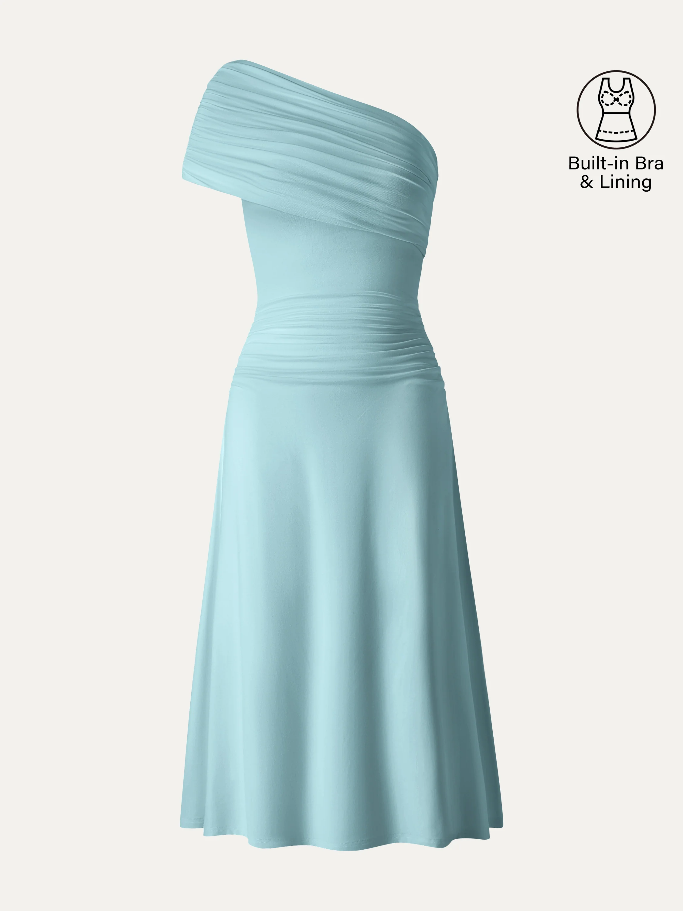 Not-See-Thru One Shoulder Gathered Midi Bra Dress - Image 12