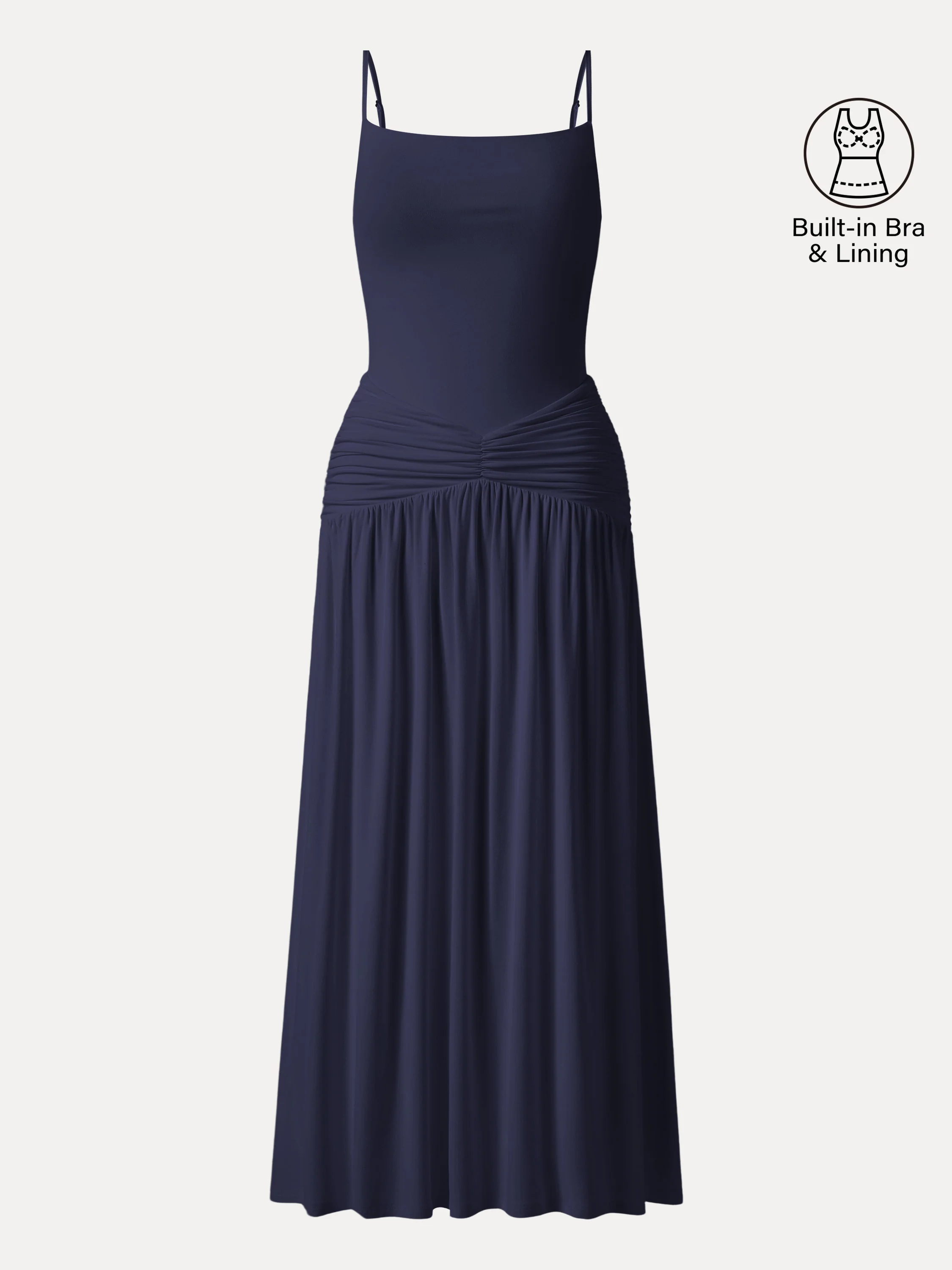Not-See-Thru Spaghetti Gathered Maxi Bra Dress - Image 12