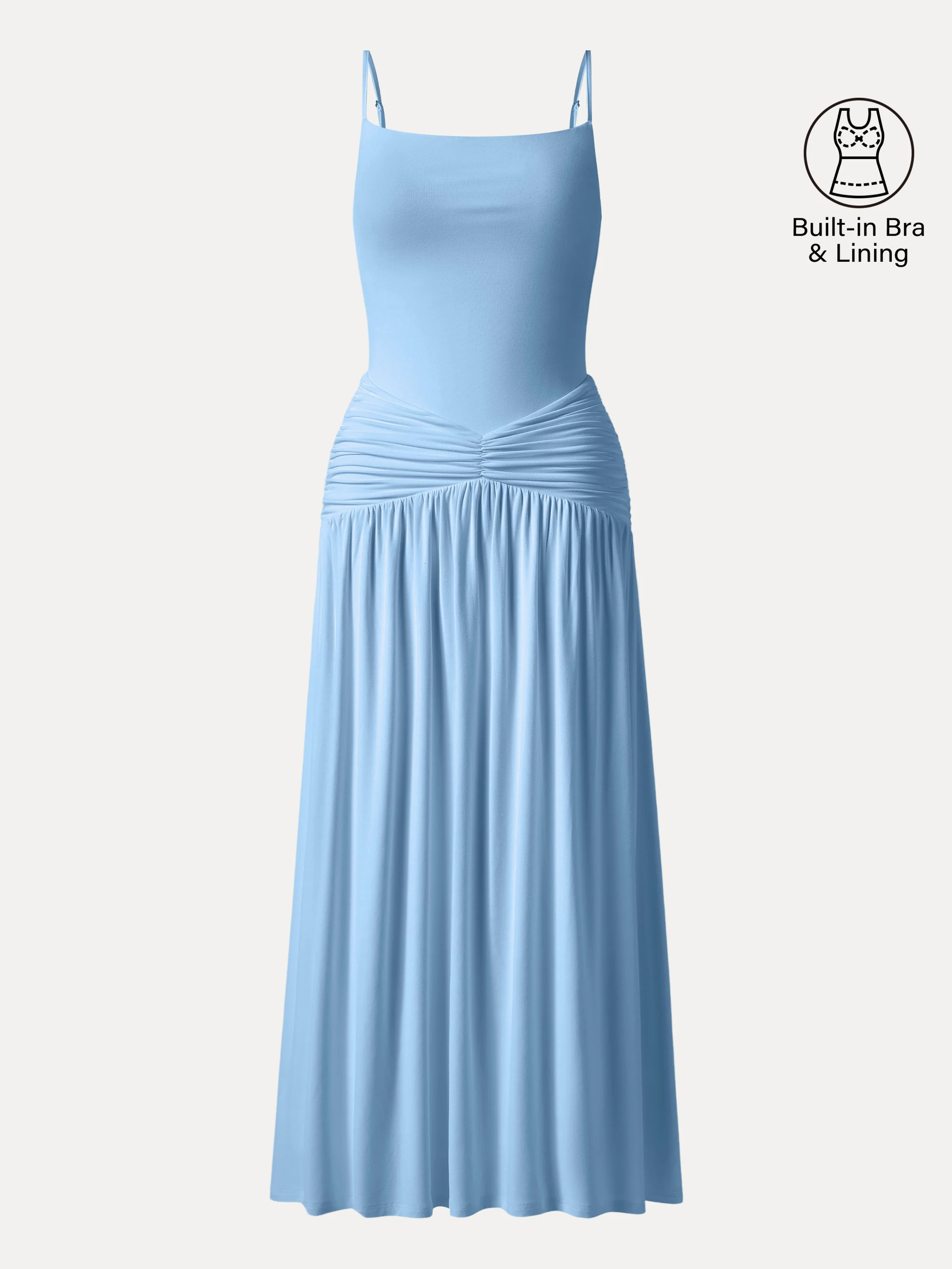 Not-See-Thru Spaghetti Gathered Maxi Bra Dress - Image 13
