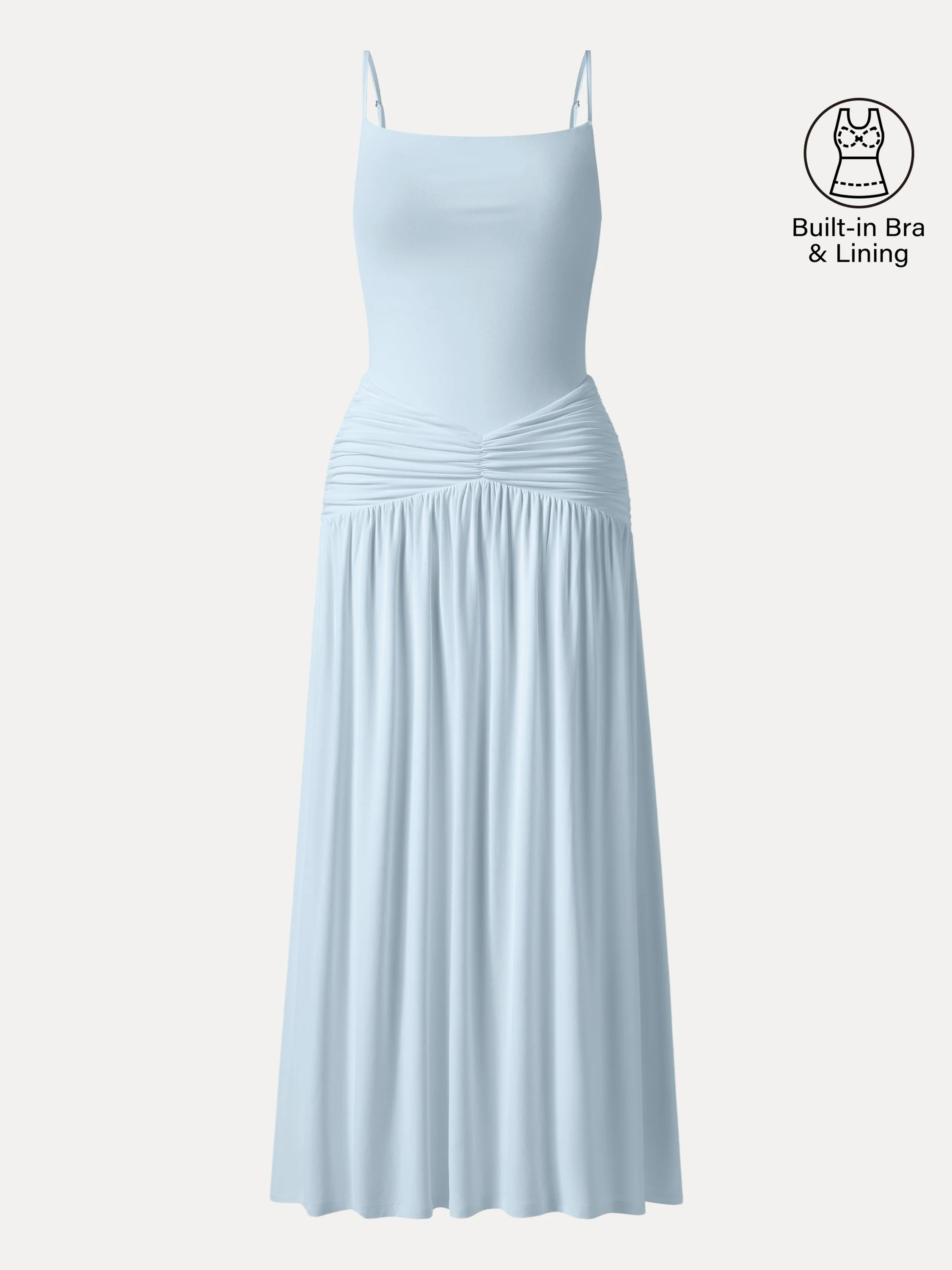 Not-See-Thru Spaghetti Gathered Maxi Bra Dress - Image 16