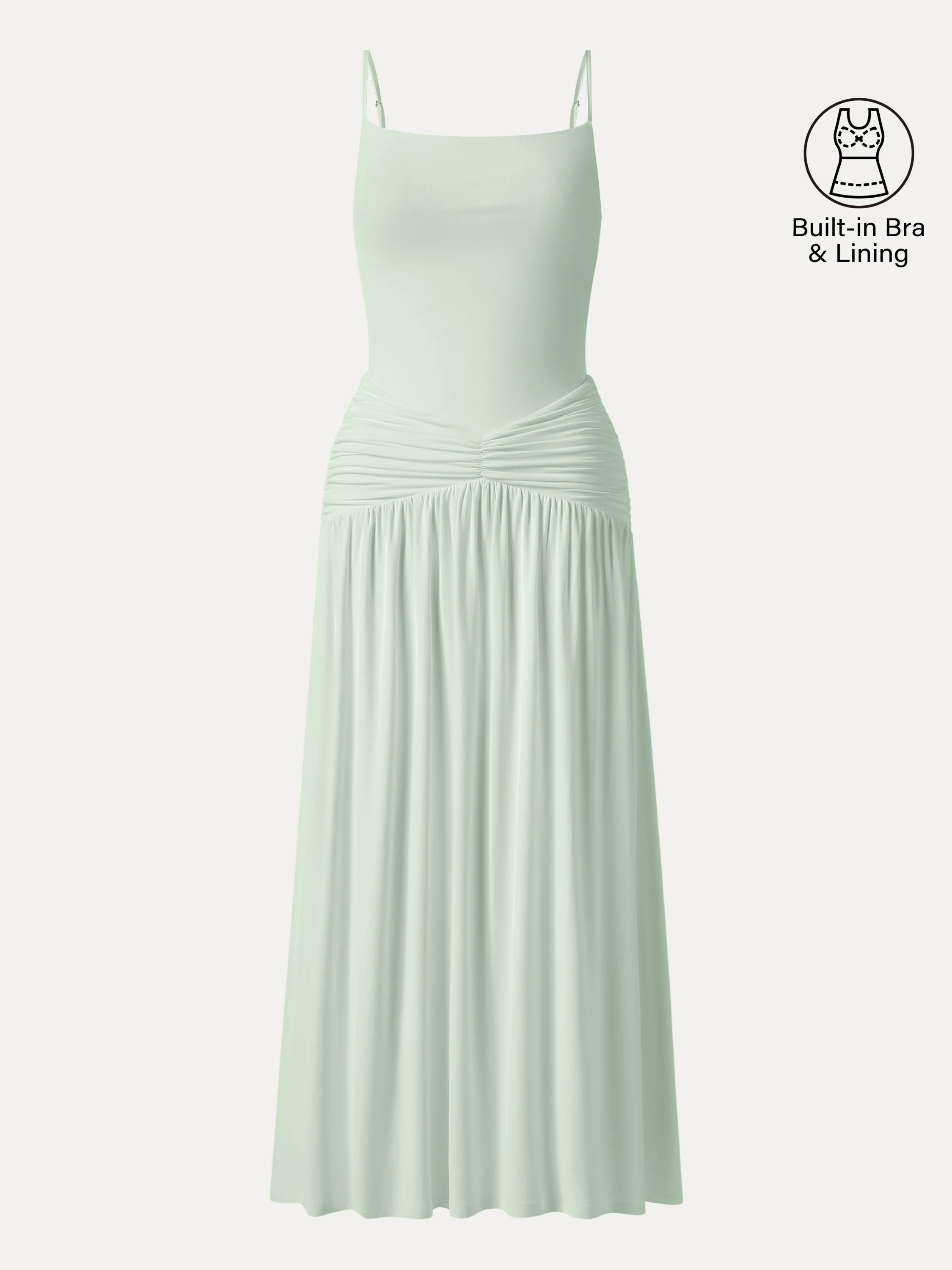 Not-See-Thru Spaghetti Gathered Maxi Bra Dress - Image 17