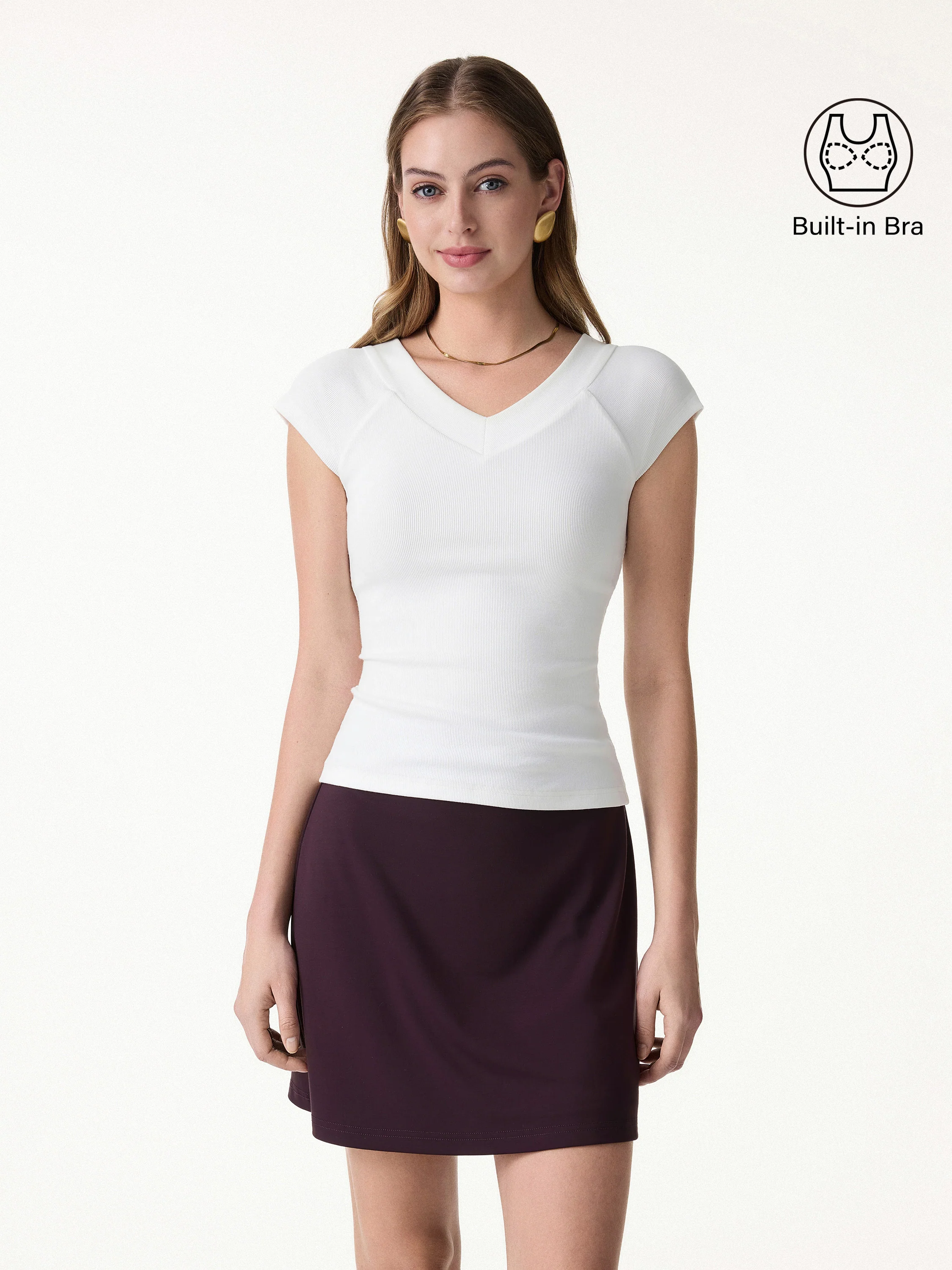 Pantive Essential V-Neck Cap Sleeve Summer Bra Tee - Image 3
