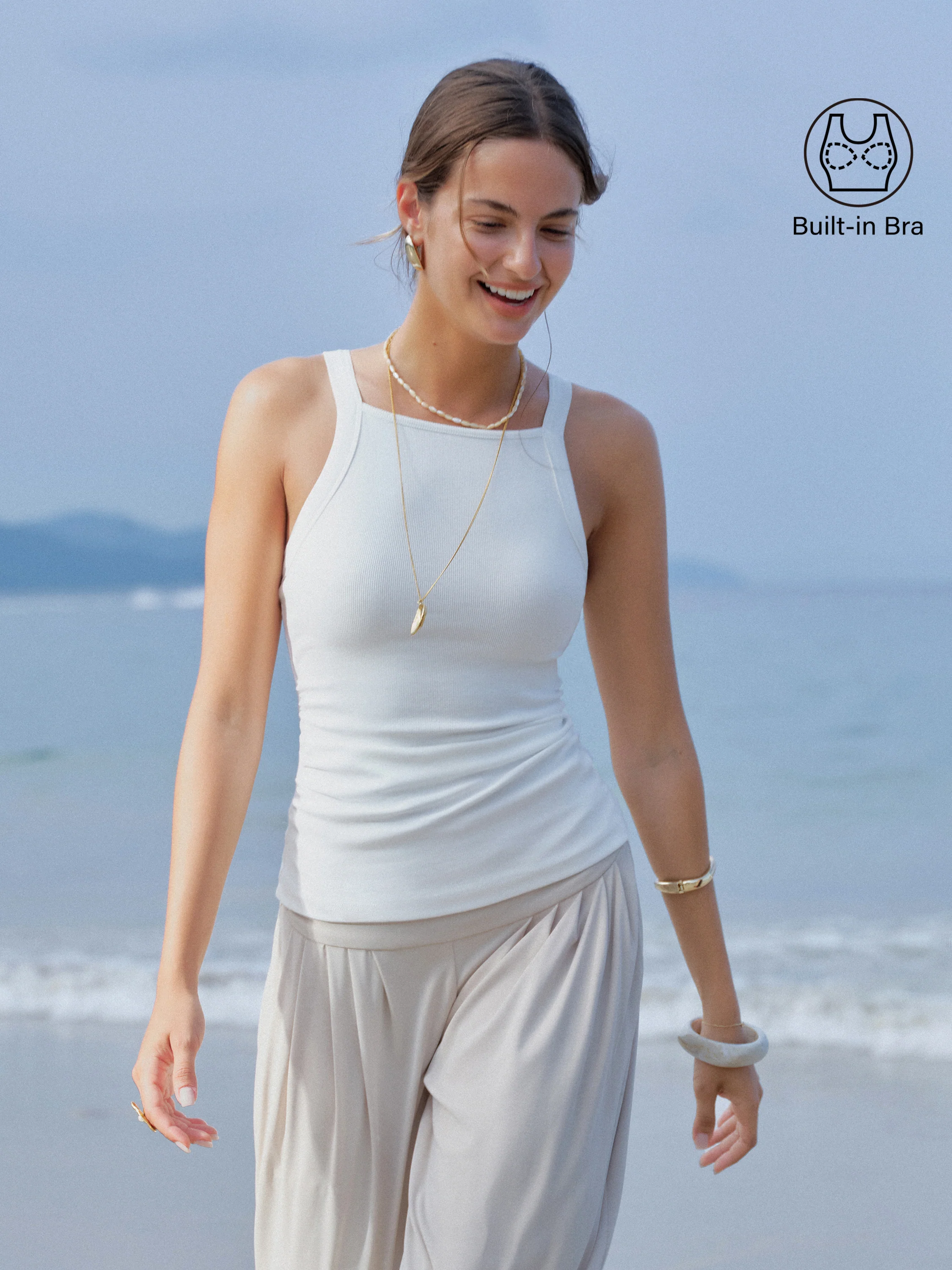 Plantive Chic Square Neck Ruched Rib Bra Tank - Image 14