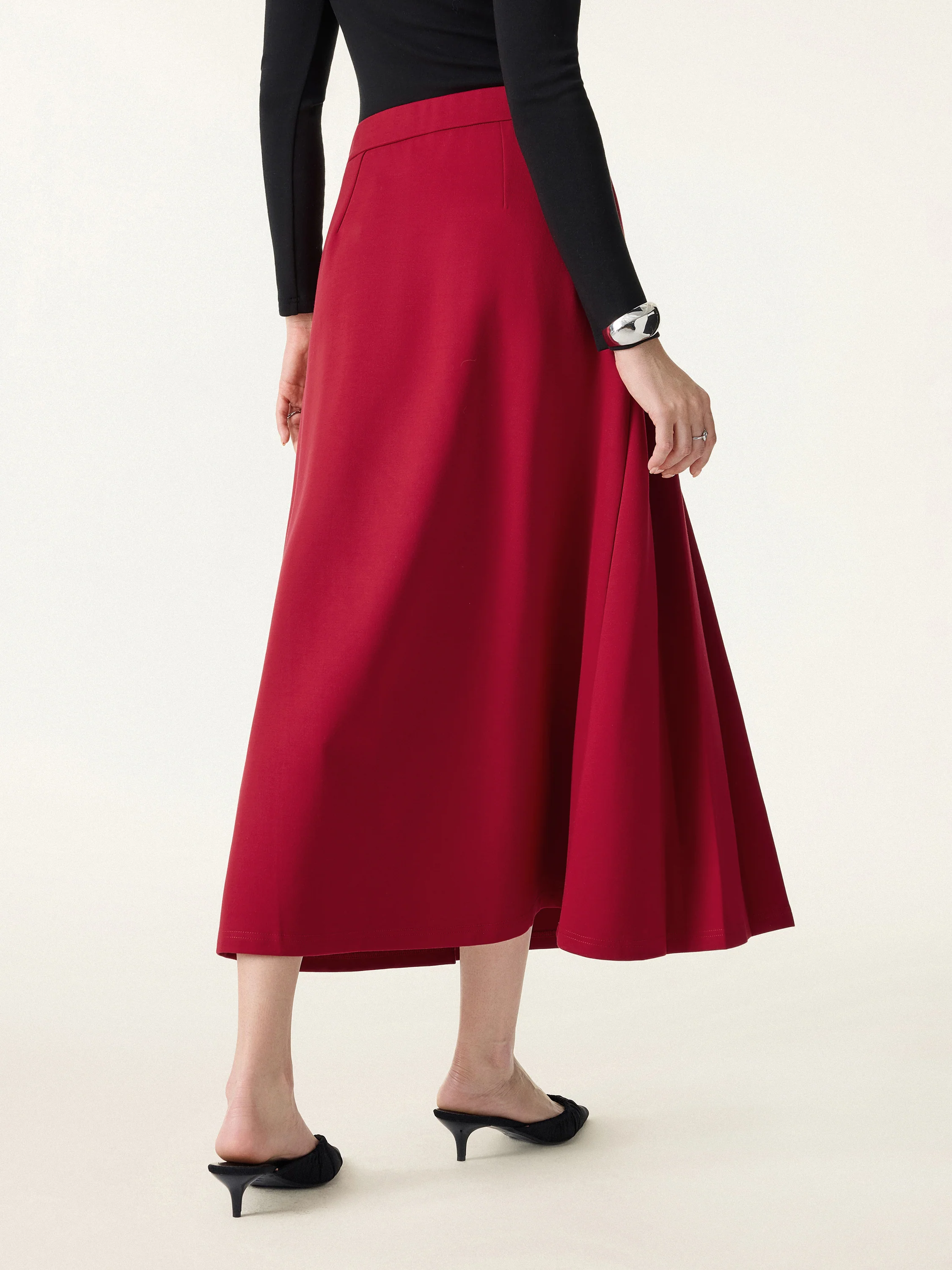 Pleated Frog Button Decor Midi A-line Skirt Limited Edition - Image 11