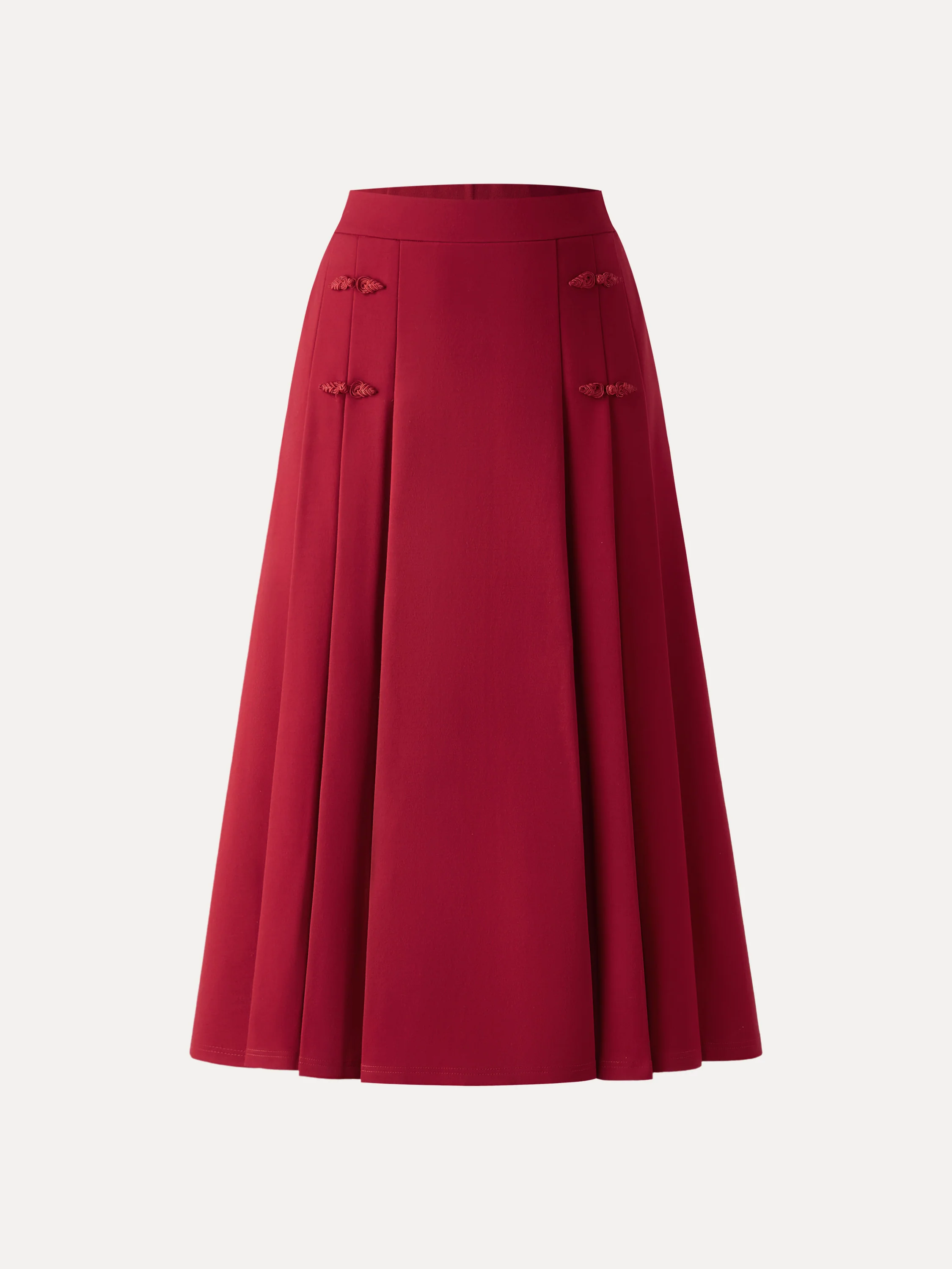 Pleated Frog Button Decor Midi A-line Skirt Limited Edition - Image 13