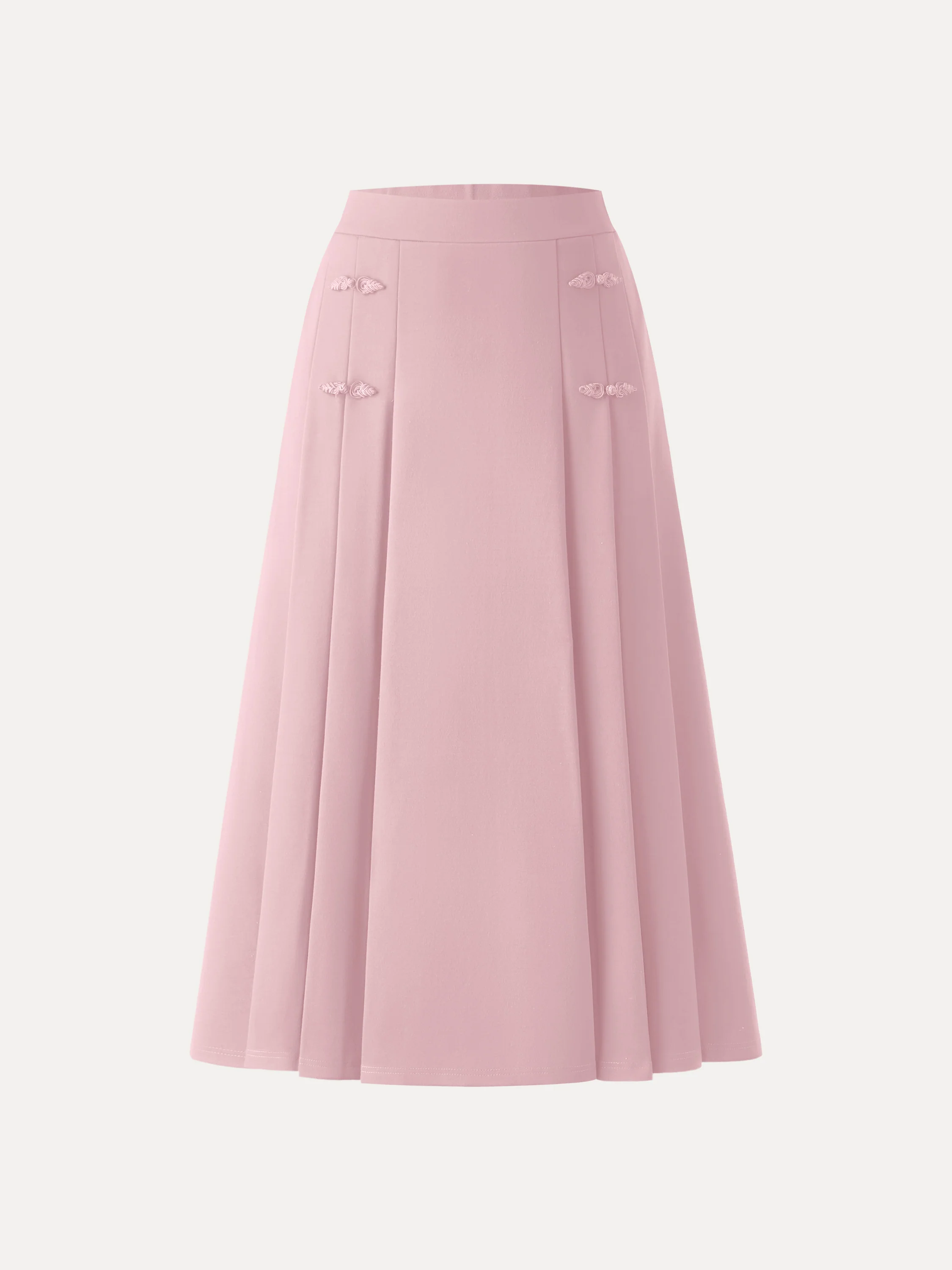 Pleated Frog Button Decor Midi A-line Skirt Limited Edition - Image 14